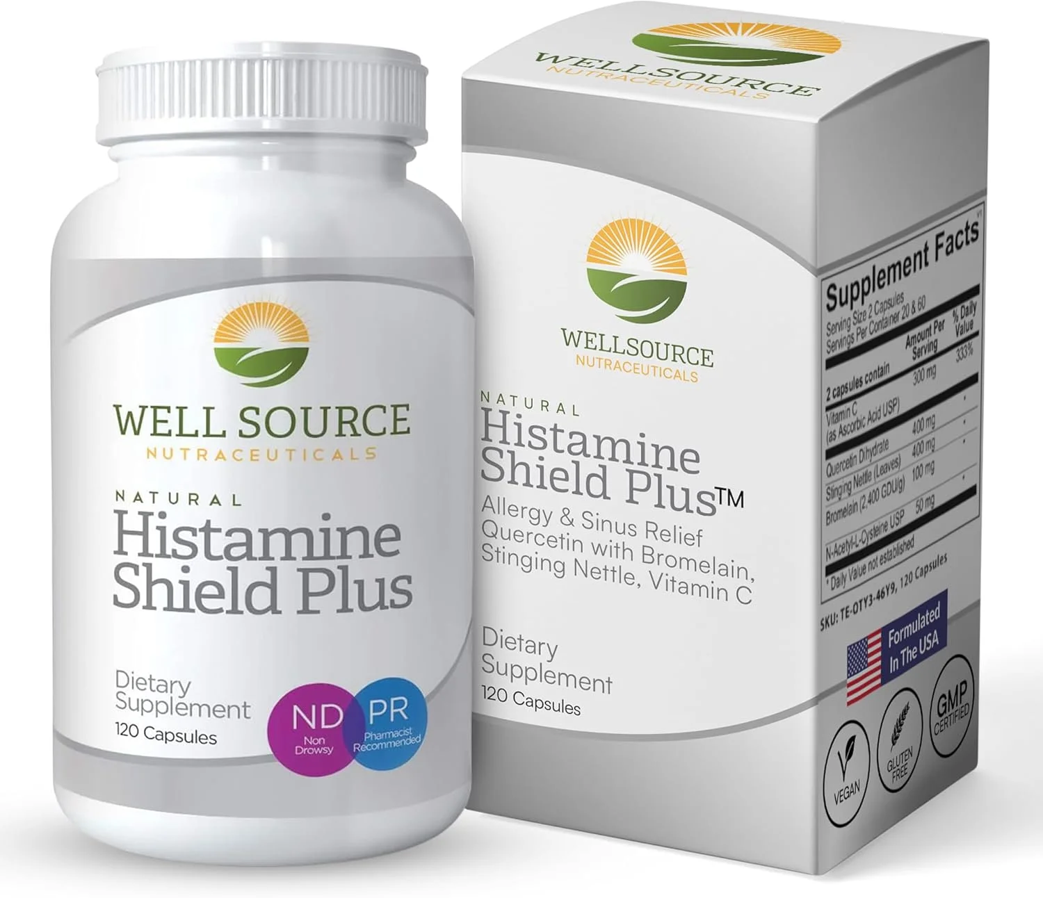 مکمل آنتی هیستامین کاملا طبیعی، مسدود کننده هیستامین، مناسب برای آلرژی به گرده، شوره حیوانات خانگی، گرد و غبار، کپک و بو. 120 کپسول