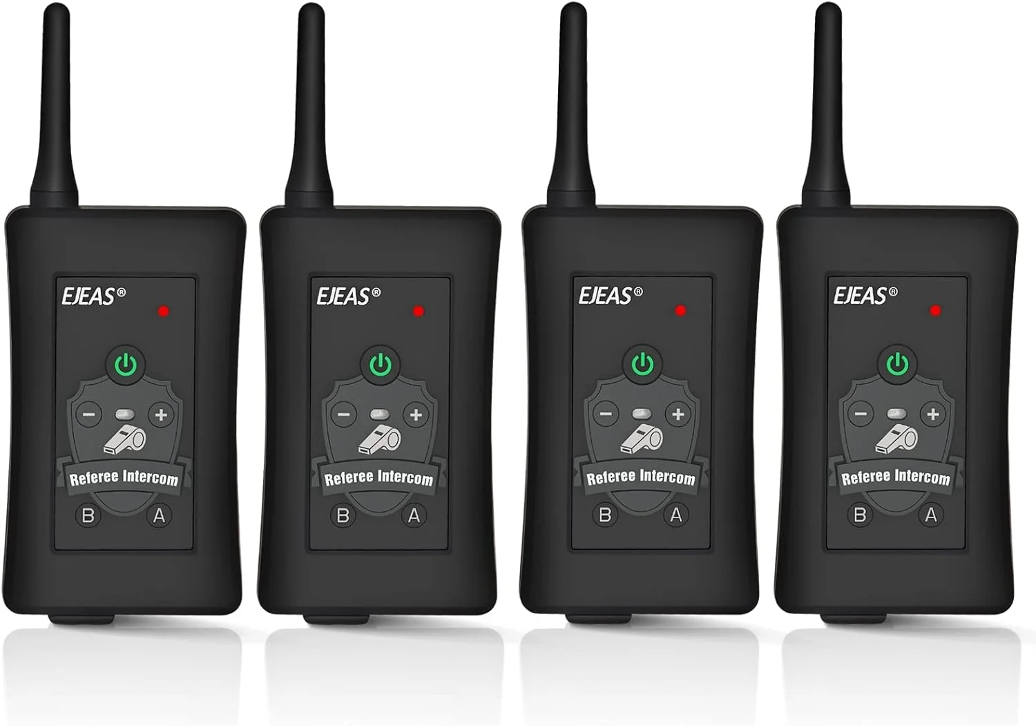 مجموعه ۴ عددی اینترکام بلوتوث داوری فوتبال حرفه ای EJEAS FBIM، تلفن داخلی بلوتوث بی سیم ۱۵۰۰ متری فول دوبلکس ۸۵۰ میلی آمپر ساعتی با عملکرد کاهش نویز برای داوران فوتبال و هندبال