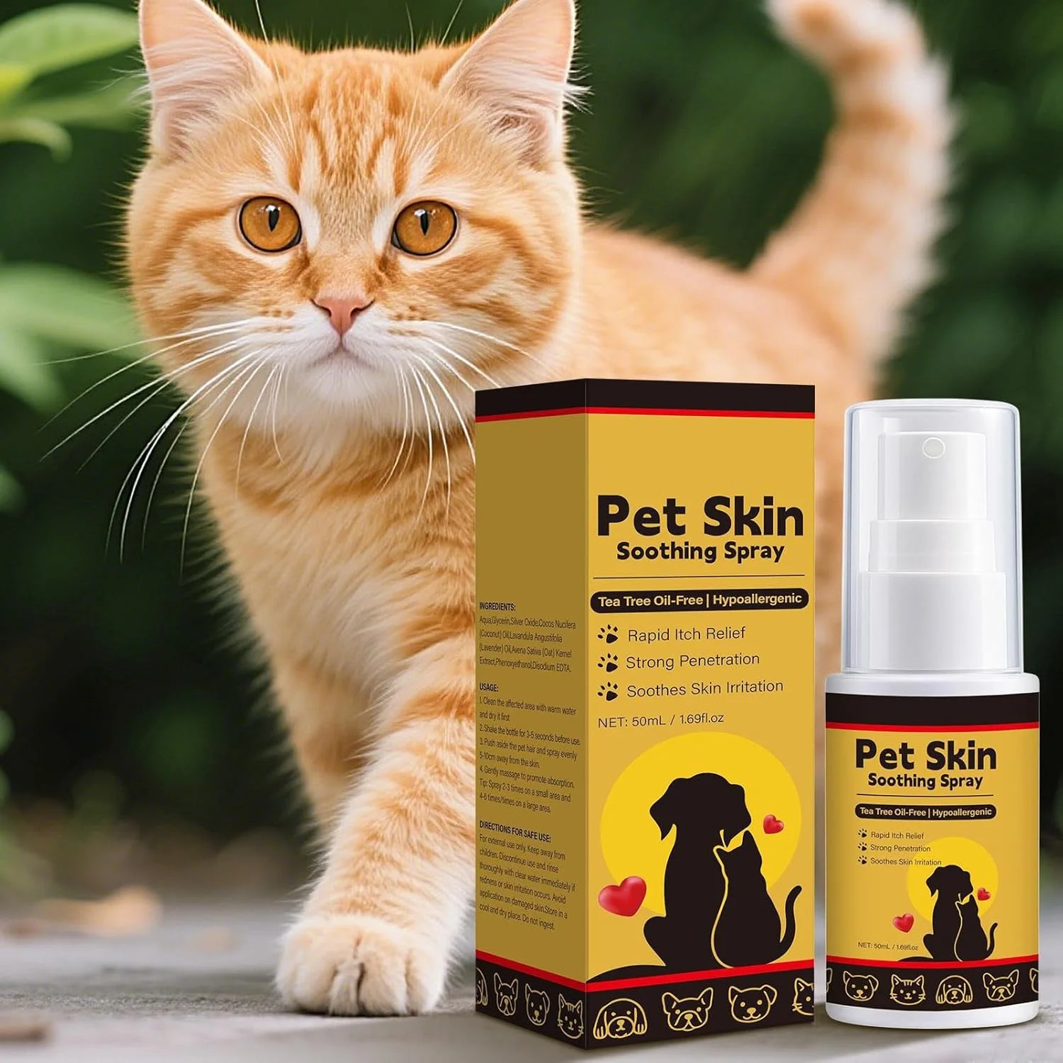 اسپری سگ برای پوست خارش دار | نرم کننده سگ، شامپو نرم کننده مو برای تسکین خارش 50 میلی لیتر مرطوب کننده دفع کننده گرد و غبار آلودگی زخم طراوت بخش و آراستگی گربه