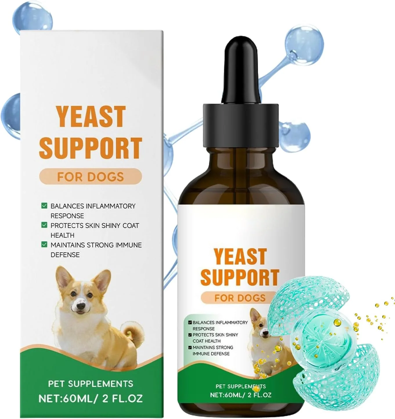 مکمل های سلامتی سگ، قطره های ترمیم کننده ملایم و تسکین دهنده 60 میلی لیتر | مکمل پوست - برای تسکین تحریک، آبرسانی و مراقبت روزانه از سلامت سگ