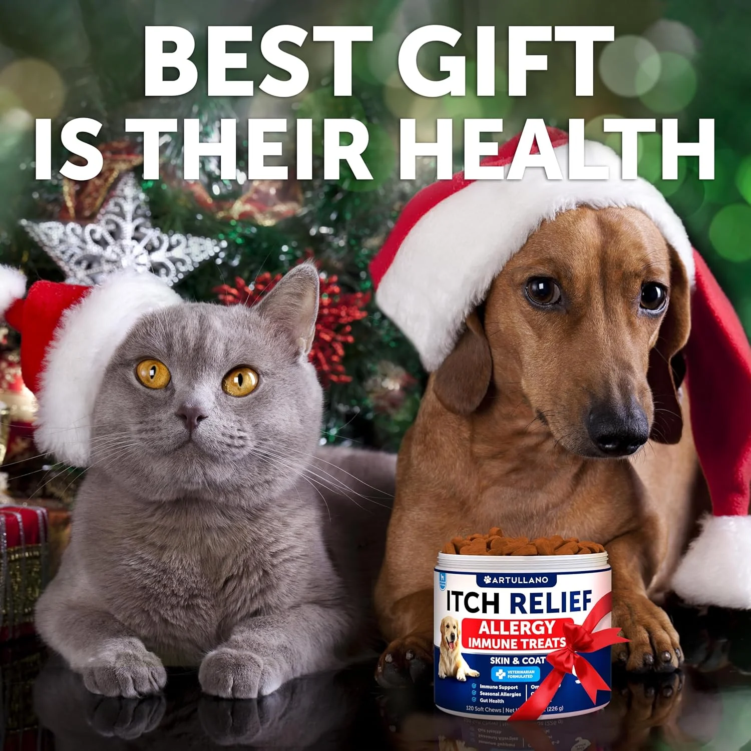 تشویقی های رفع حساسیت سگ - تسکین خارش پوست برای سگ ها - روغن ماهی - امگا 3 - قرص های حساسیت فصلی - پوست و پوشش، ضد خارش، درمان نقاط داغ - مکمل سلامت سیستم ایمنی سگ - 120 عدد تشویقی نرم