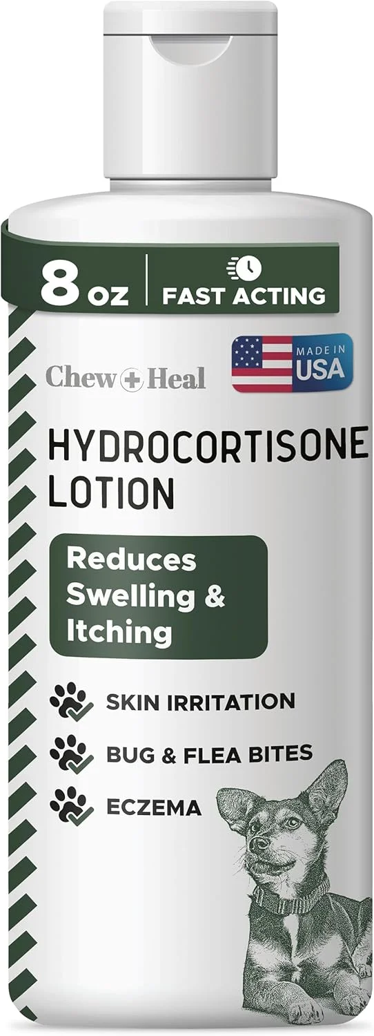 لوسیون هیدروکورتیزون Chew + Heal Labs برای سگ ها - کرم ضد خارش 236 میلی لیتری برای پوست تحریک شده، گزش کک، خارش و موارد دیگر - ساخت ایالات متحده آمریکا