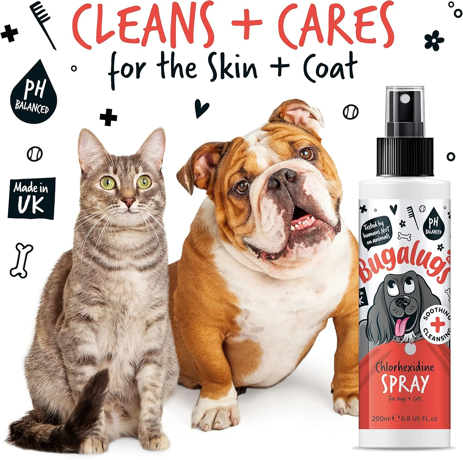 اسپری سگ باگالوگز برای پوست آسیب دیده - اسپری نظافت حیوانات خانگی. مناسب برای سگ هایی با پوست حساس. تمیز کننده چین و چروک برای توله سگ، سگ ها و گربه ها