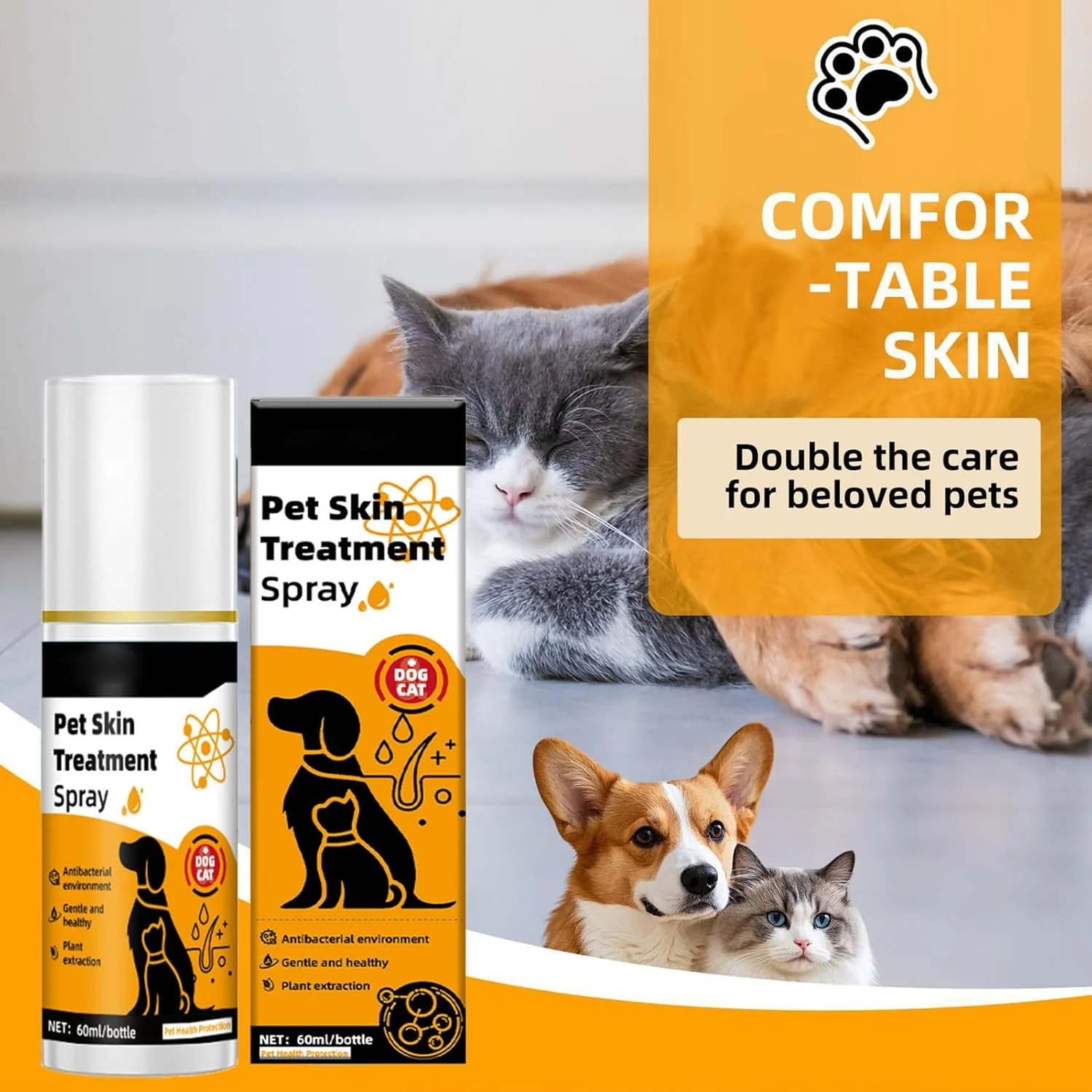 اسپری ضد خارش سگ | اسپری تسکین دهنده پوست خشک و تحریک شده - محلول موثر 60 میلی لیتری برای مراقبت بعد از پیاده روی، حمام، آسایش، بهداشت روزانه، نظافت و فعالیت های خارج از منزل