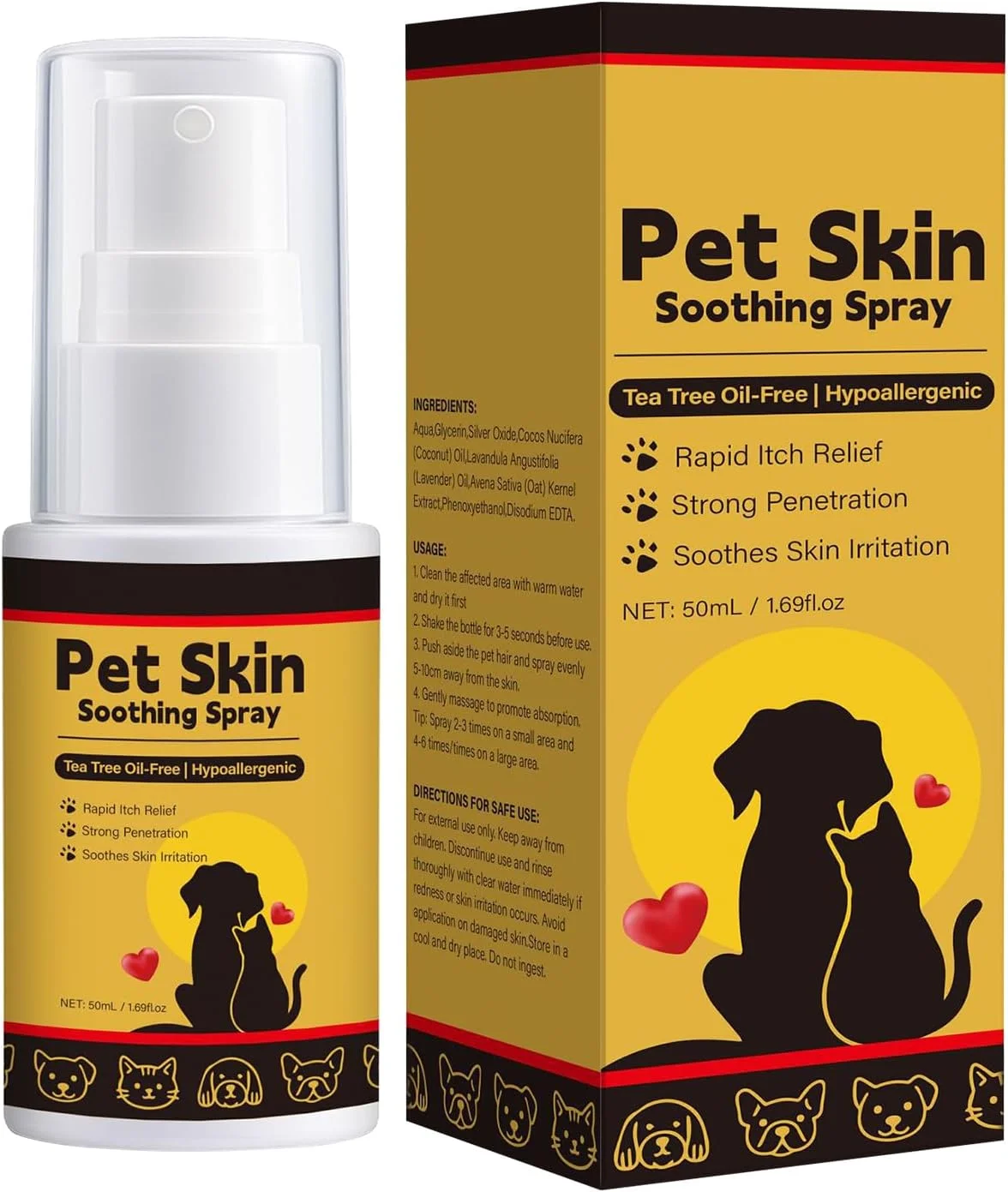 اسپری ضد خارش سگ و گربه - اسپری مرطوب کننده حیوانات خانگی | شامپو نرم کننده برای تسکین خارش 50 میلی لیتر، مرطوب کننده، دفع کننده گرد و غبار و آلودگی، التیام بخش زخم، طراوت بخش و مناسب برای آراستگی