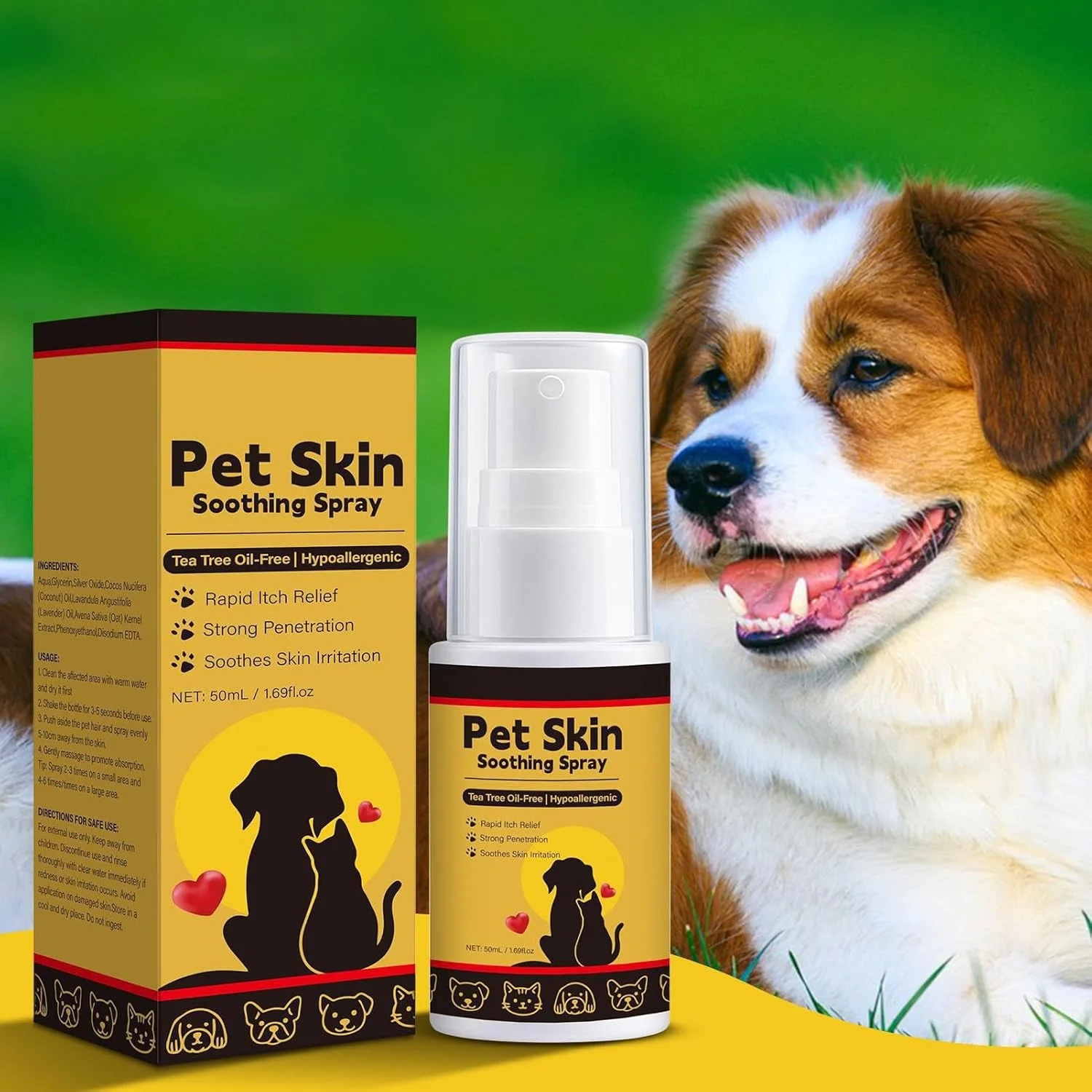 اسپری ضد خارش سگ و گربه - اسپری مرطوب کننده حیوانات خانگی | شامپو نرم کننده برای تسکین خارش 50 میلی لیتر، مرطوب کننده، دفع کننده گرد و غبار و آلودگی، التیام بخش زخم، طراوت بخش و مناسب برای آراستگی