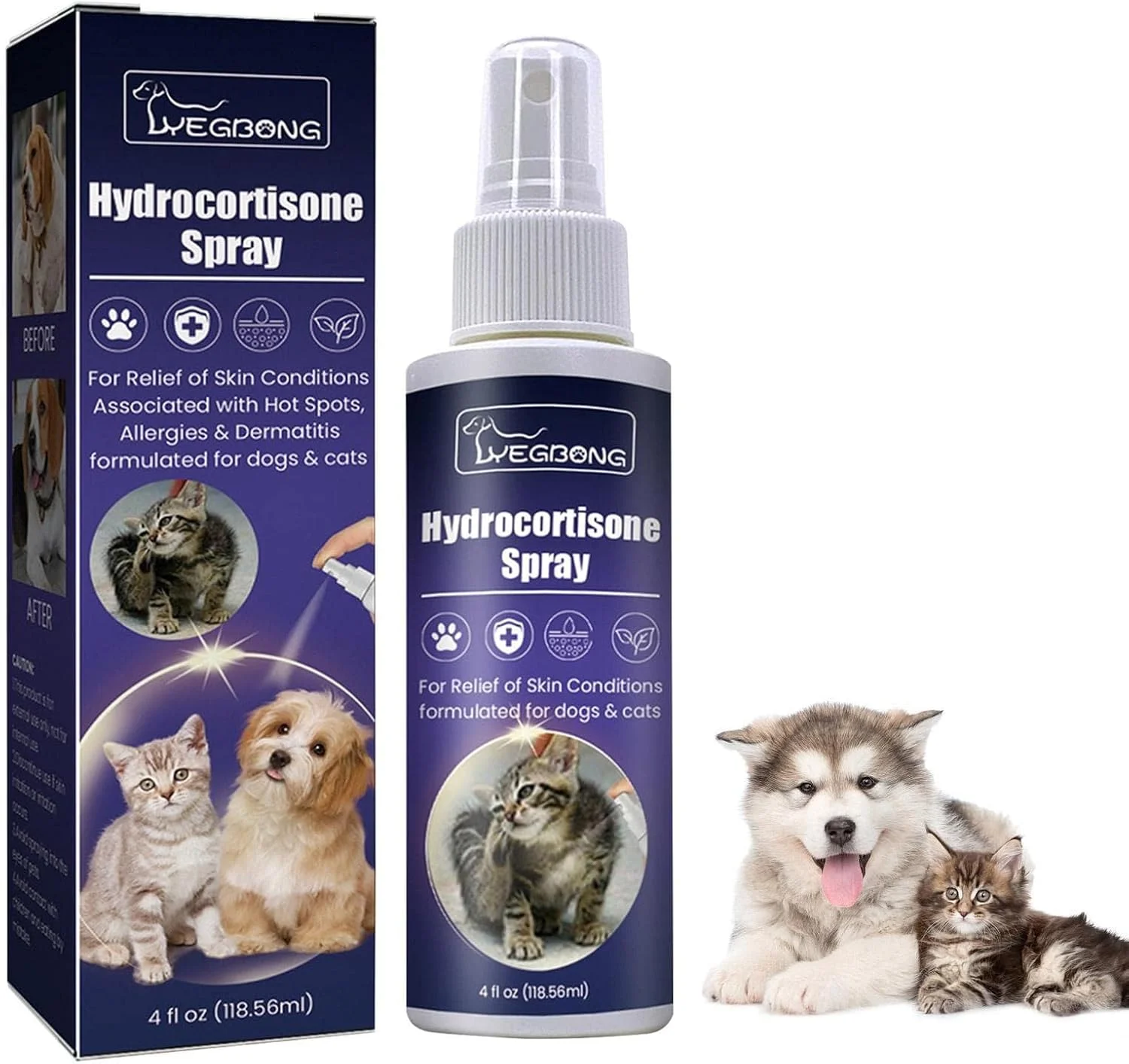 اسپری تسکین خارش عمومی برای سگ ها و گربه ها، اسپری هیدروکورتیزون، لوسیون سگ برای پوست خشک و خارش دار، نقاط داغ، آلرژی، درماتیت، 118.56 میلی لیتر