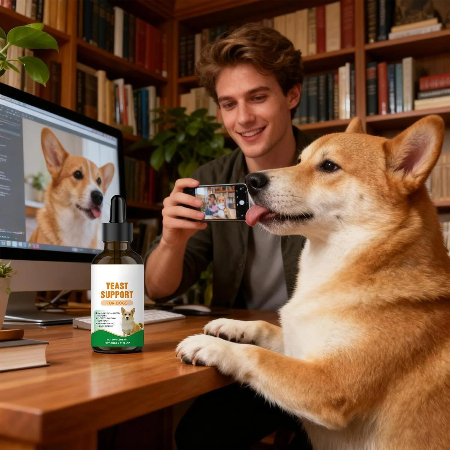 مکمل پوست برای سگ ها | قطره های ترمیم کننده تسکین دهنده 60 میلی لیتر | مکمل غذایی - برای تسکین سوزش، آبرسانی و مراقبت روزانه از سلامت سگ