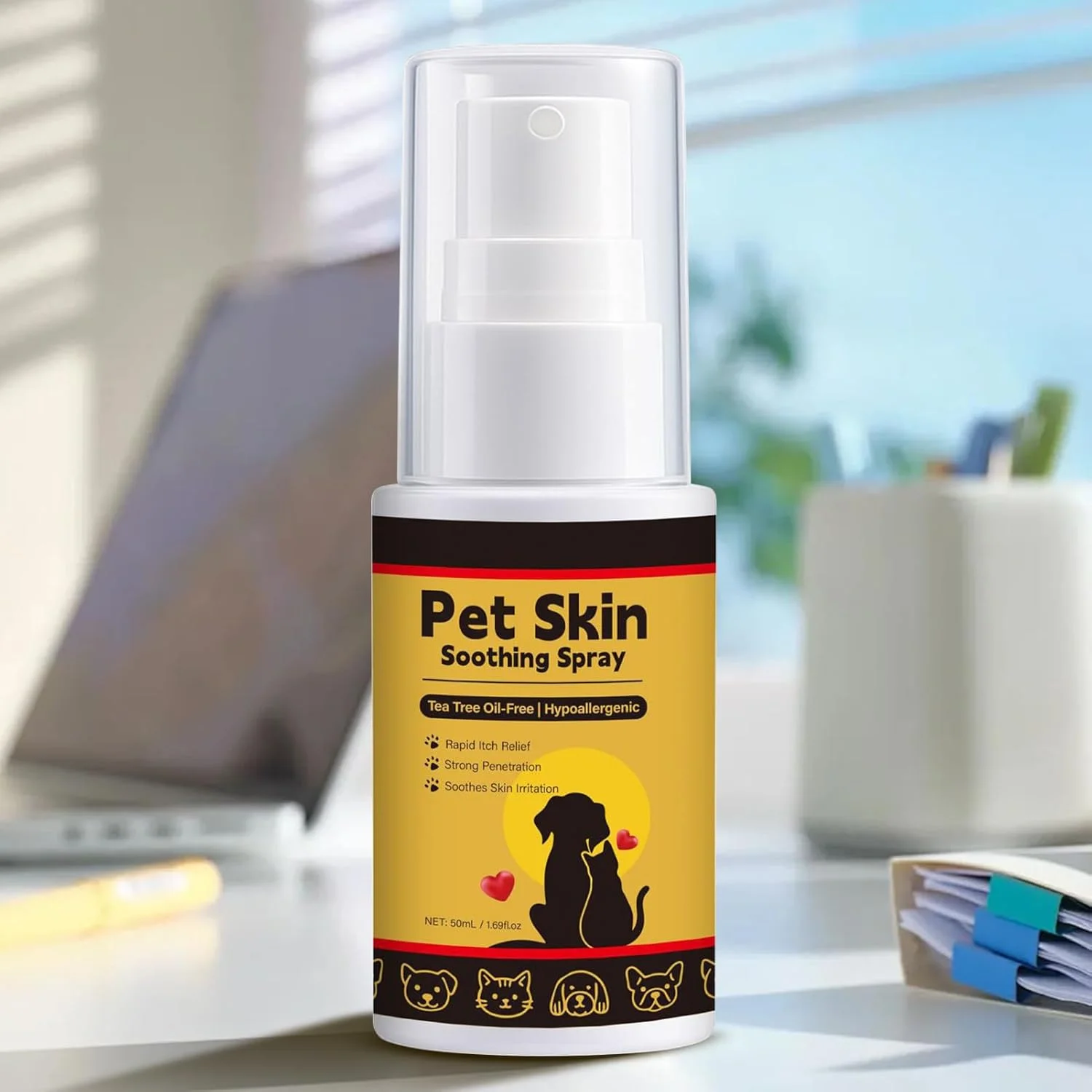اسپری تسکین دهنده پوست حیوانات خانگی، اسپری مرطوب کننده حیوانات خانگی | نرم کننده و شامپو برای رفع خارش 50 میلی لیتر، مرطوب کننده، دفع کننده گرد و غبار و آلودگی، التیام بخش زخم، طراوت بخش و مناسب برای آراستگی گربه