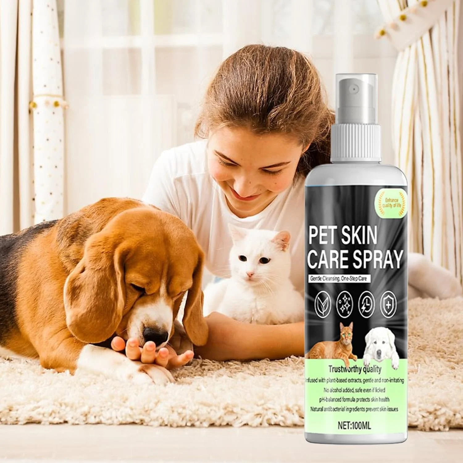 اسپری ترمیم کننده پوست حیوانات خانگی، جذب سریع و غیر چسبنده | اسپری ملایم مراقبت از پوست حیوانات خانگی - برای حیوانات نژاد کوچک تا بزرگ، مو بلند و مو کوتاه، مناسب برای خانه و پناهگاه