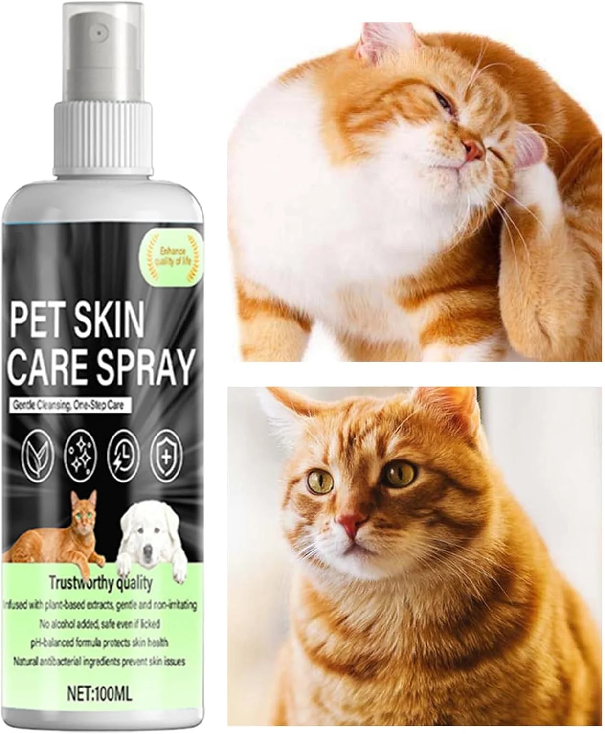 اسپری مراقبت از پوست حیوانات خانگی | جذب سریع و غیر چسبنده، اسپری ملایم مراقبت از پوست حیوانات خانگی | برای حیوانات نژاد کوچک تا بزرگ، مو بلند و مو کوتاه، خانه و پناهگاه