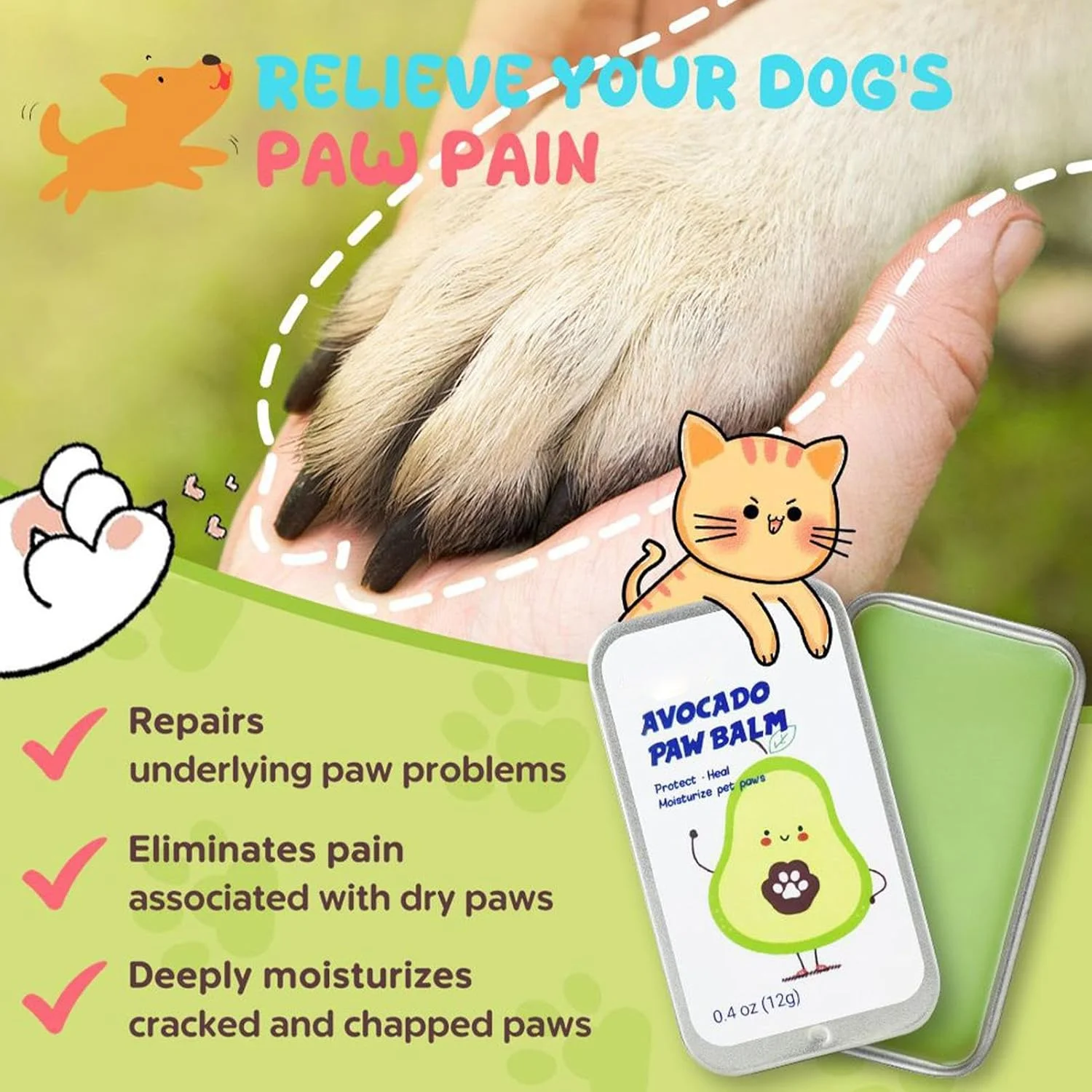 مرهم پنجه حیوانات خانگی - کرم مرطوب کننده پنجه سگ، ایمن برای لیسیدن، کرم پا مرطوب کننده مراقبت از پوست طبیعی برای محافظت از پنجه های خشک و ترک خورده حیوانات خانگی، گربه، بچه گربه، مناسب فضای باز، زمستان و منزل مرهم پنجه حیوانات خانگی - کرم مرطوب کننده پنجه سگ، ایمن برای لیسیدن، کرم پا مرطوب کننده مراقبت از پوست طبیعی برای محافظت از پنجه های خشک و ترک خورده حیوانات خانگی، گربه، بچه گربه، مناسب فضای باز، زمستان و منزل