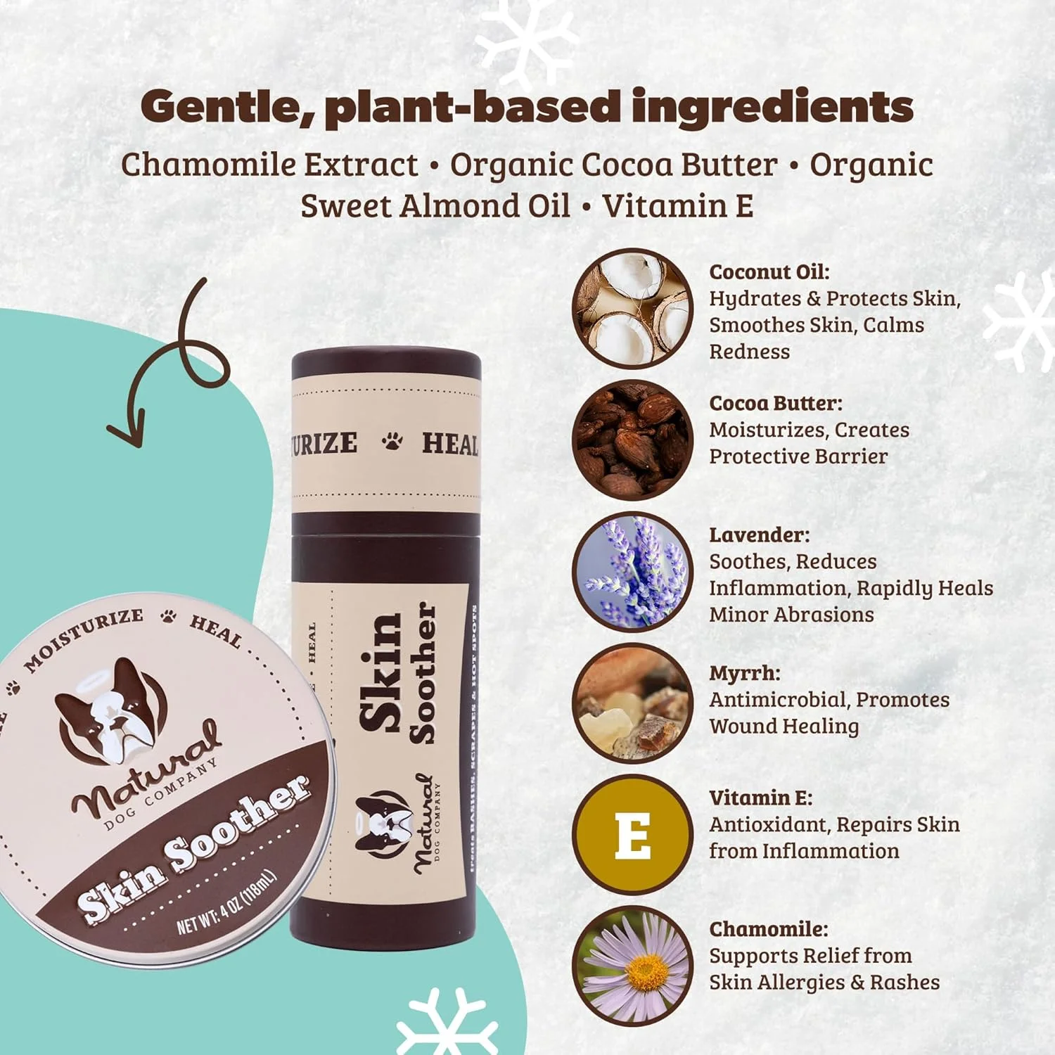 مرهم تسکین دهنده پوست سگ Natural Dog Company برای رفع تحریک، خارش و ناراحتی سگ ها، درمان نقاط داغ، مرطوب کننده پوست سگ برای پوست خشک، پماد التیام بخش، روغن نارگیل و ویتامین E (استیک مسافرتی 4.25 گرمی)