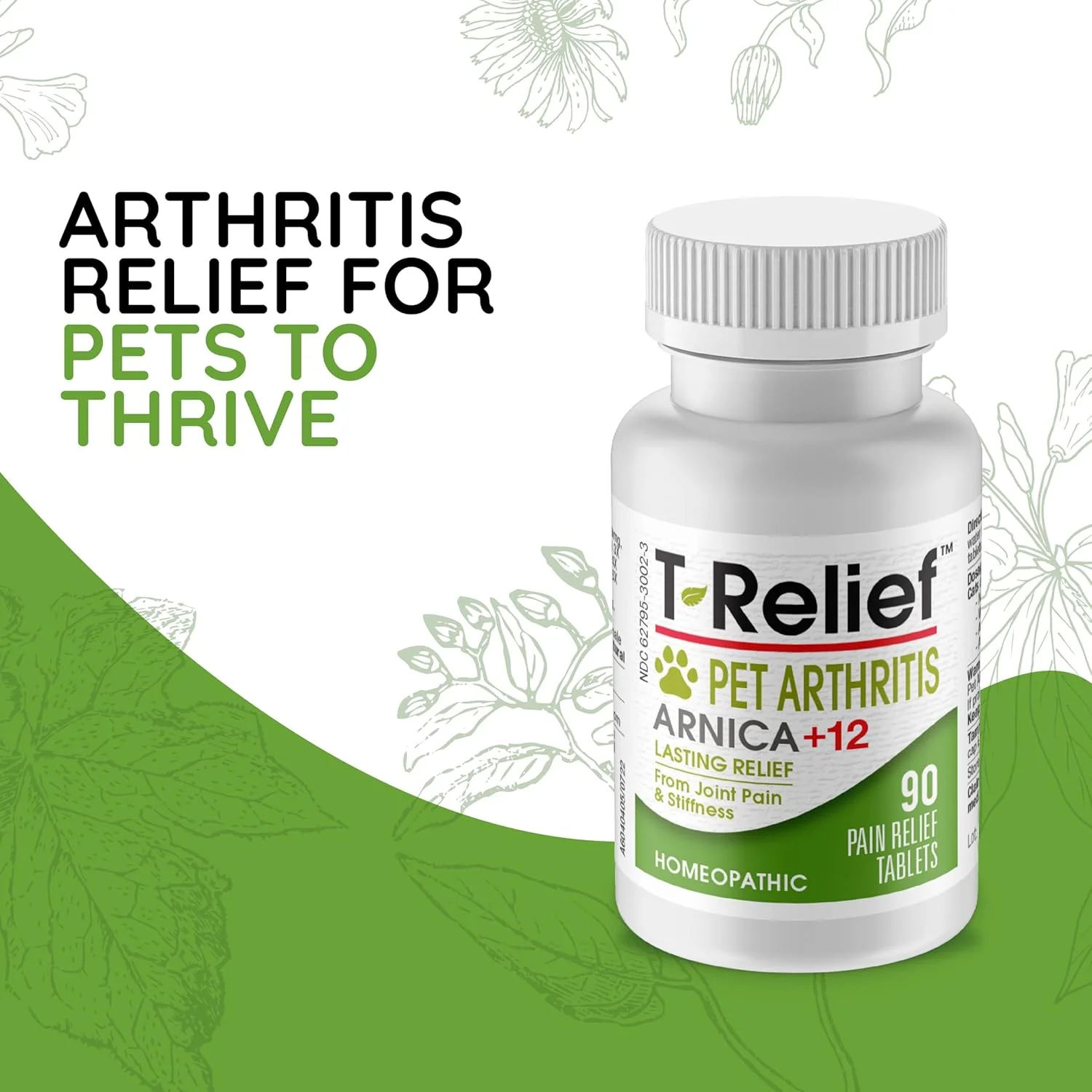 مدی ناتورا T-Relief تسکین درد مفاصل حیوانات خانگی آرنیکا + 12 داروی هومیوپاتی طبیعی قوی برای کمک به تسکین درد لگن و مفاصل، درد و سفتی برای سگ و گربه - 90 قرص (2 بسته)