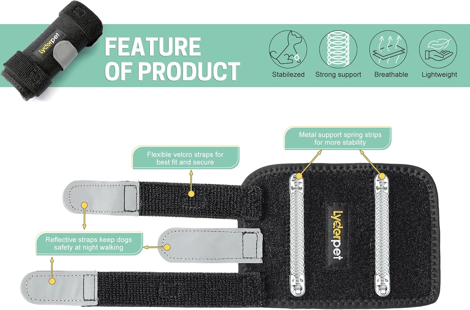 مچ بند سگ، محافظ مچ دست یا کارپال جلویی برای سگ های خانگی، بانداژ فشاری با آتل فلزی، جلوگیری از آسیب دیدگی و رگ به رگ شدن مچ پا، کمک به رفع عدم ثبات ناشی از آرتروز