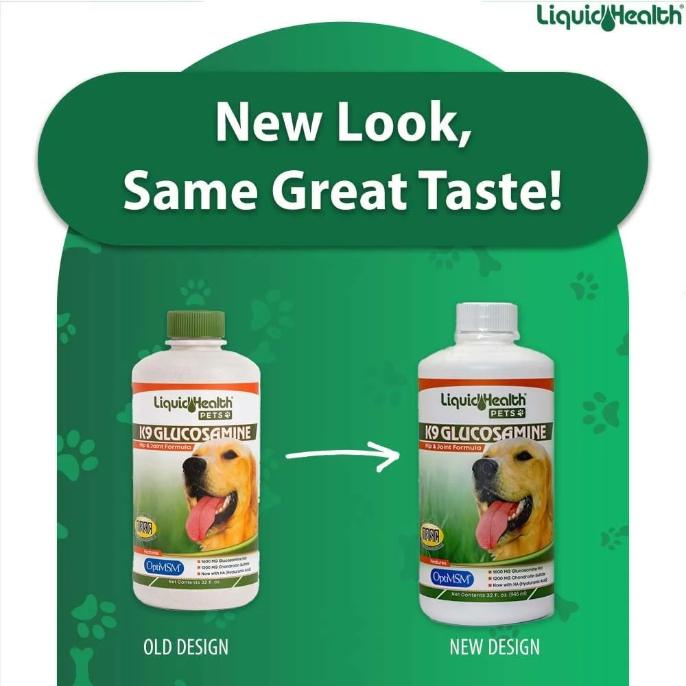 گلوکزامین مایع سگ LIQUIDHEALTH Pets K9 برای سگ ها، توله سگ ها، سگ های مسن با کندرویتین، MSM، اسید هیالورونیک - ویتامین های سگ برای سلامت مفاصل ران، روغن مفاصل سگ، آب میوه مفاصل - ساخت ایالات متحده آمریکا (بسته 3 عددی)