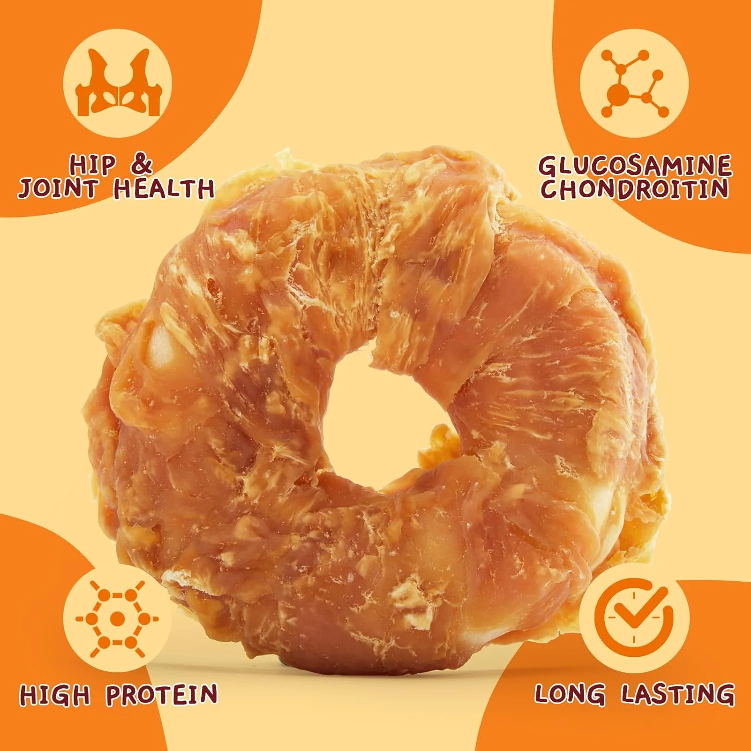 تشویقی سگ جانگل کالینگ، استخوان های جویدنی بلند مدت، دونات های چرمی با روکش مرغ، اسنک های جویدنی برای سگ های متوسط و بزرگ