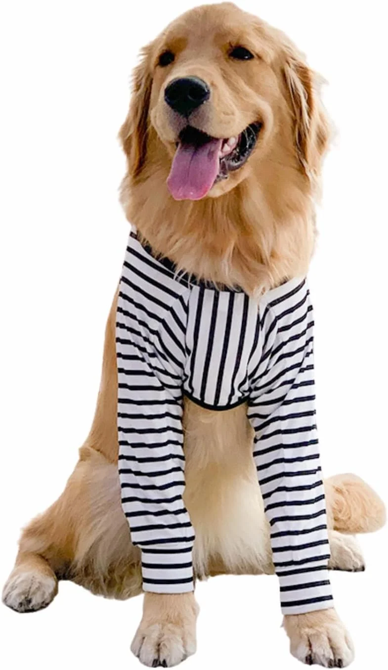 محافظ آرنج سگ، آستین بلند برای بهبودی مفاصل سگ، برای جلوگیری از لیسیدن زخم، آستین های بلند آرنج سگ با پد مشبک برای سگ های بزرگ متوسط (راه راه، L)