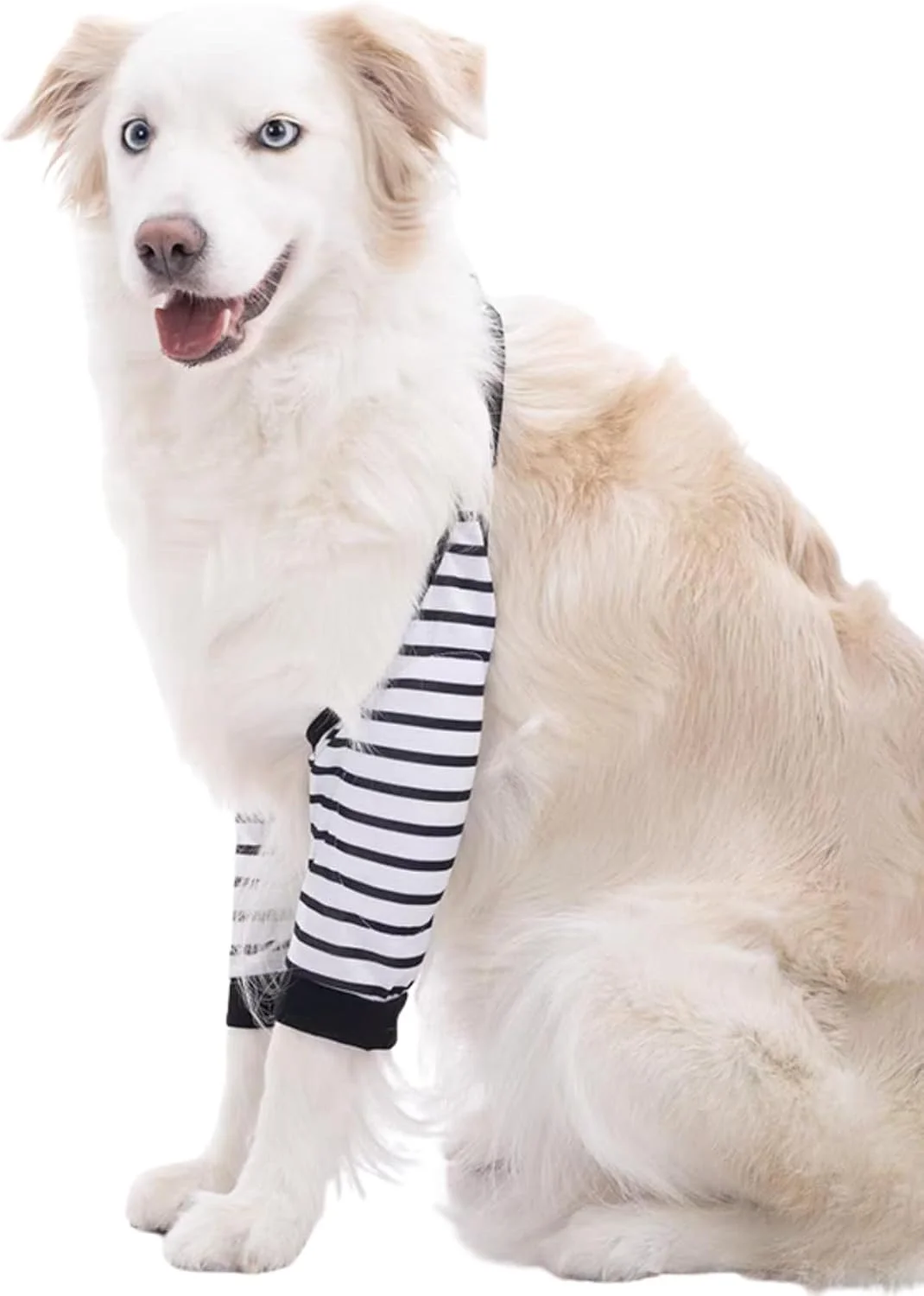 محافظ آرنج سگ HDKUW، آستین محافظ پای جلویی سگ برای جلوگیری از لیسیدن زخم، آستین آرنج با پد مشبک برای سگ های بزرگ سایز راه راه 3XL