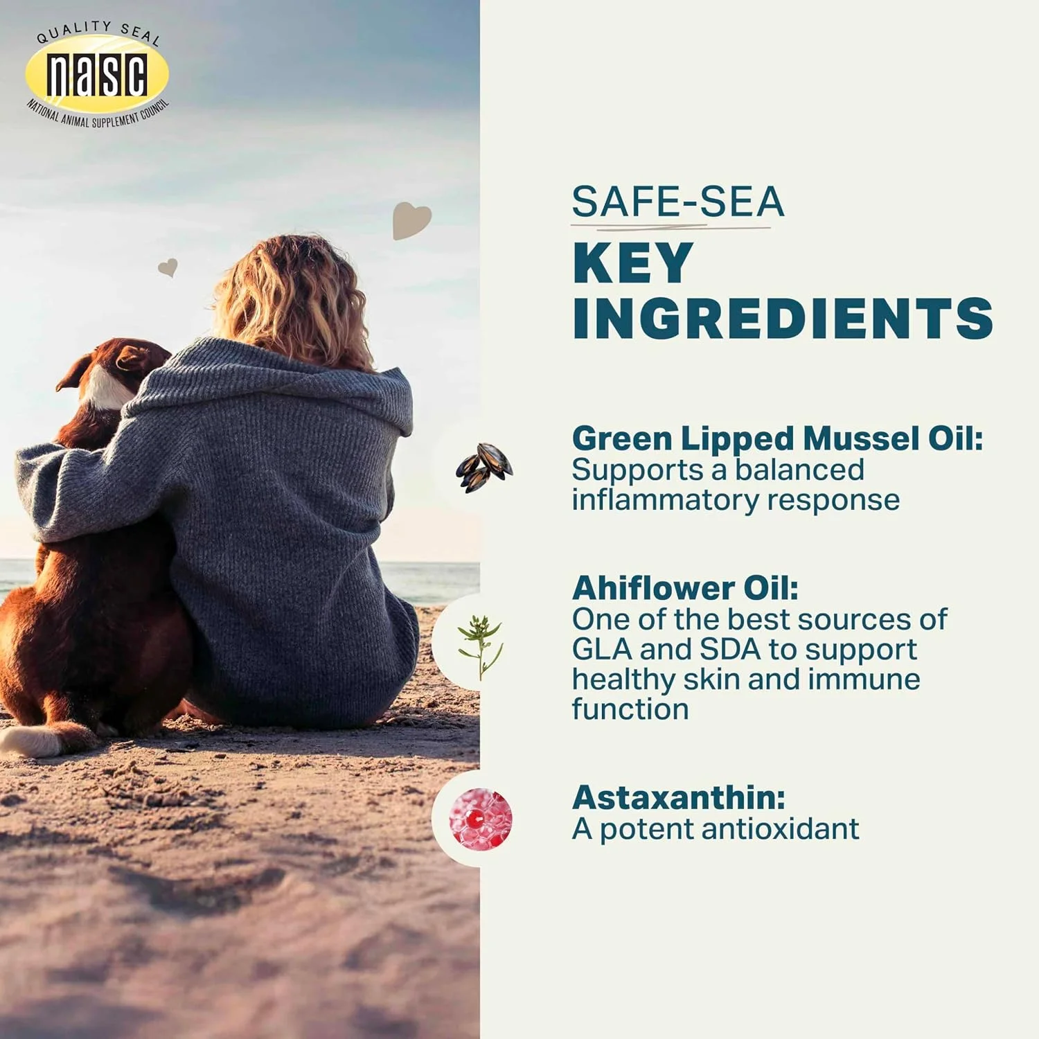 چهار برگ شبدر Safe-Sea - صدف های لب سبز برای سگ ها با روغن آفتابگردان و آستاگزانتین - جایگزین پایدار برای روغن ماهی - برای پوست و مفاصل سالم - فرموله شده توسط دامپزشک