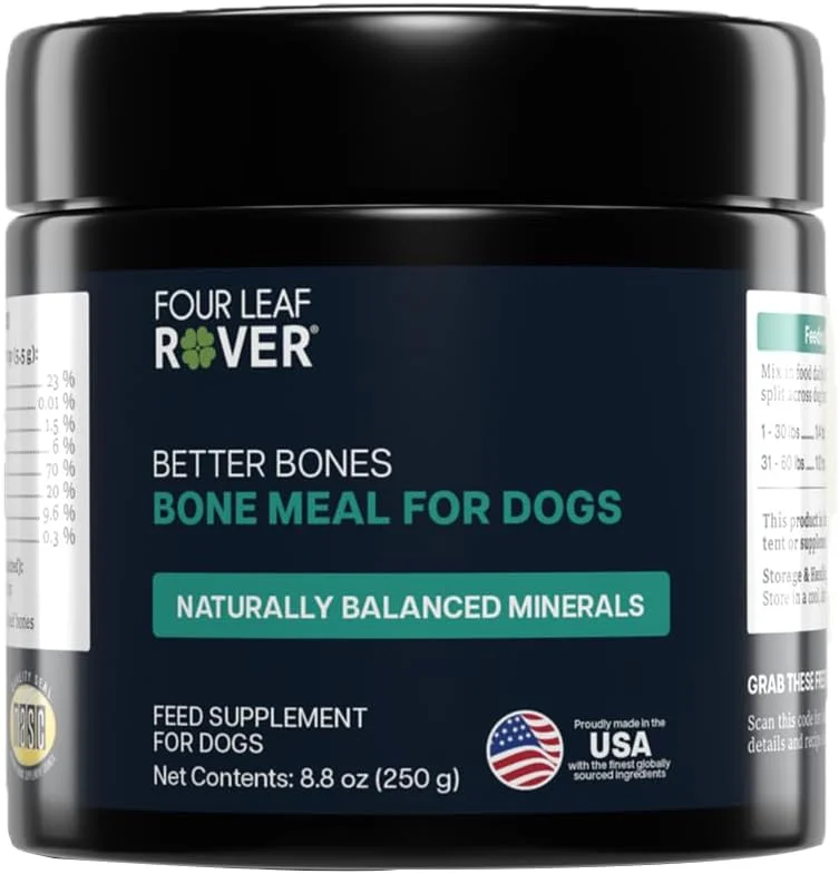 پودر استخوان سگ Four Leaf Rover Better Bones - مکمل کلسیم سگ برای مفاصل، دندان ها و استخوان های سالم - تهیه شده از استخوان گاو نیوزلندی 100% تغذیه شده با علف