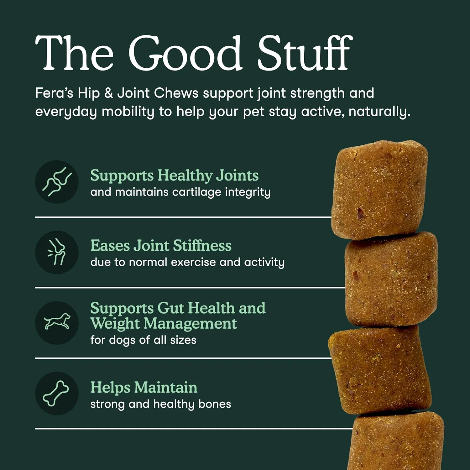 مکمل مفصل و استخوان Fera Pets برای سگ ها با گلوکزامین، MSM، کندرویتین و صدف لب سبز - پشتیبانی از مفاصل سالم و مدیریت وزن - 90 عدد جویدنی نرم