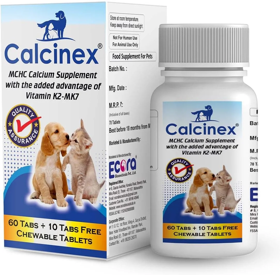 قرص کلسی نکس 70 عددی - مکمل پیشرفته کلسیم برای حیوانات خانگی | استخوان های قوی، دندان های سالم و پشتیبانی از مفاصل | با ویتامین D3 و مواد معدنی ضروری | ایده آل برای سگ ها و گربه ها