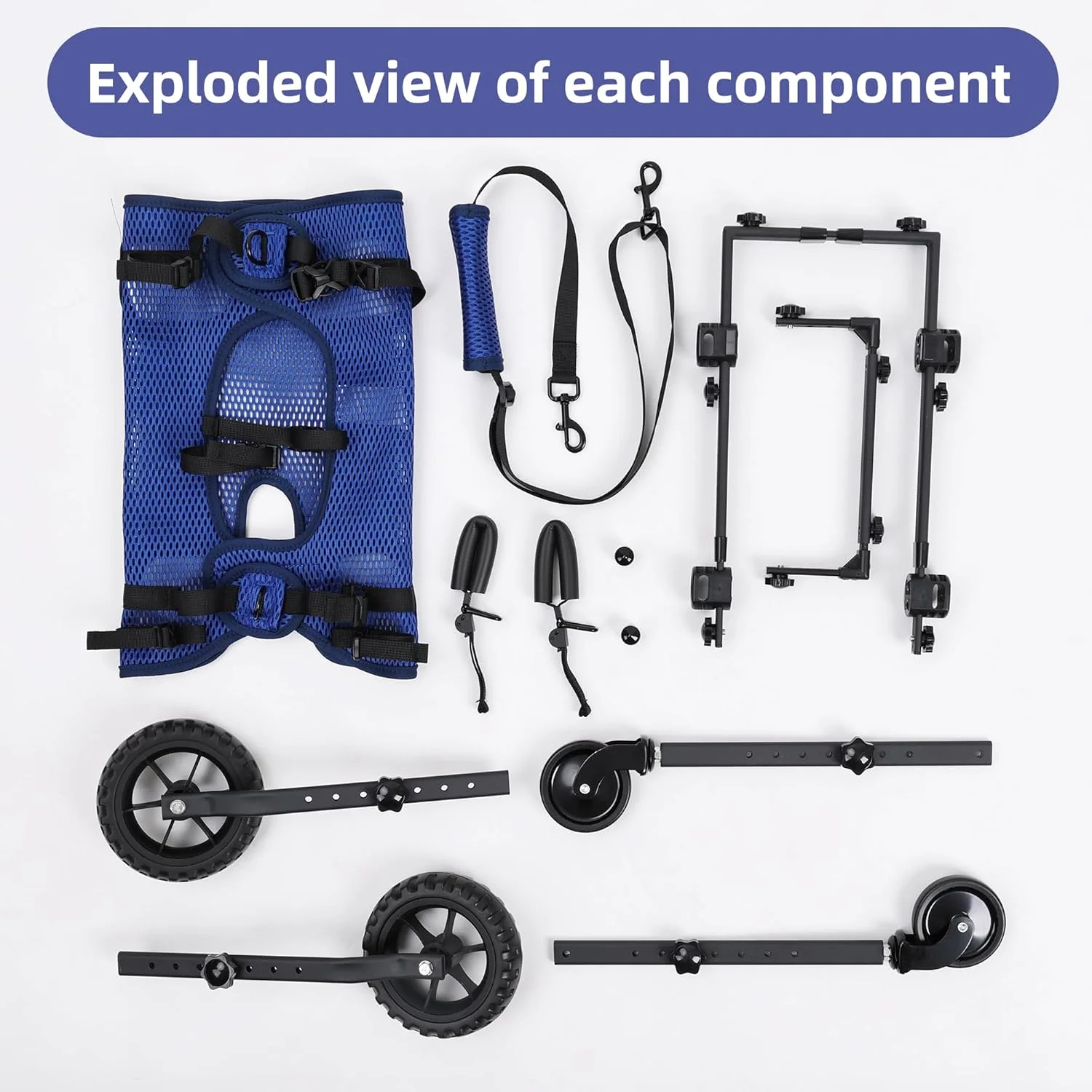 ویلچر 4 چرخ سگ برای سگ های معلول و مسن، وسایل کمک حرکتی قابل تنظیم حیوانات خانگی با دسته، چرخ دستی ویلچر برای توانبخشی پاها (XS)
