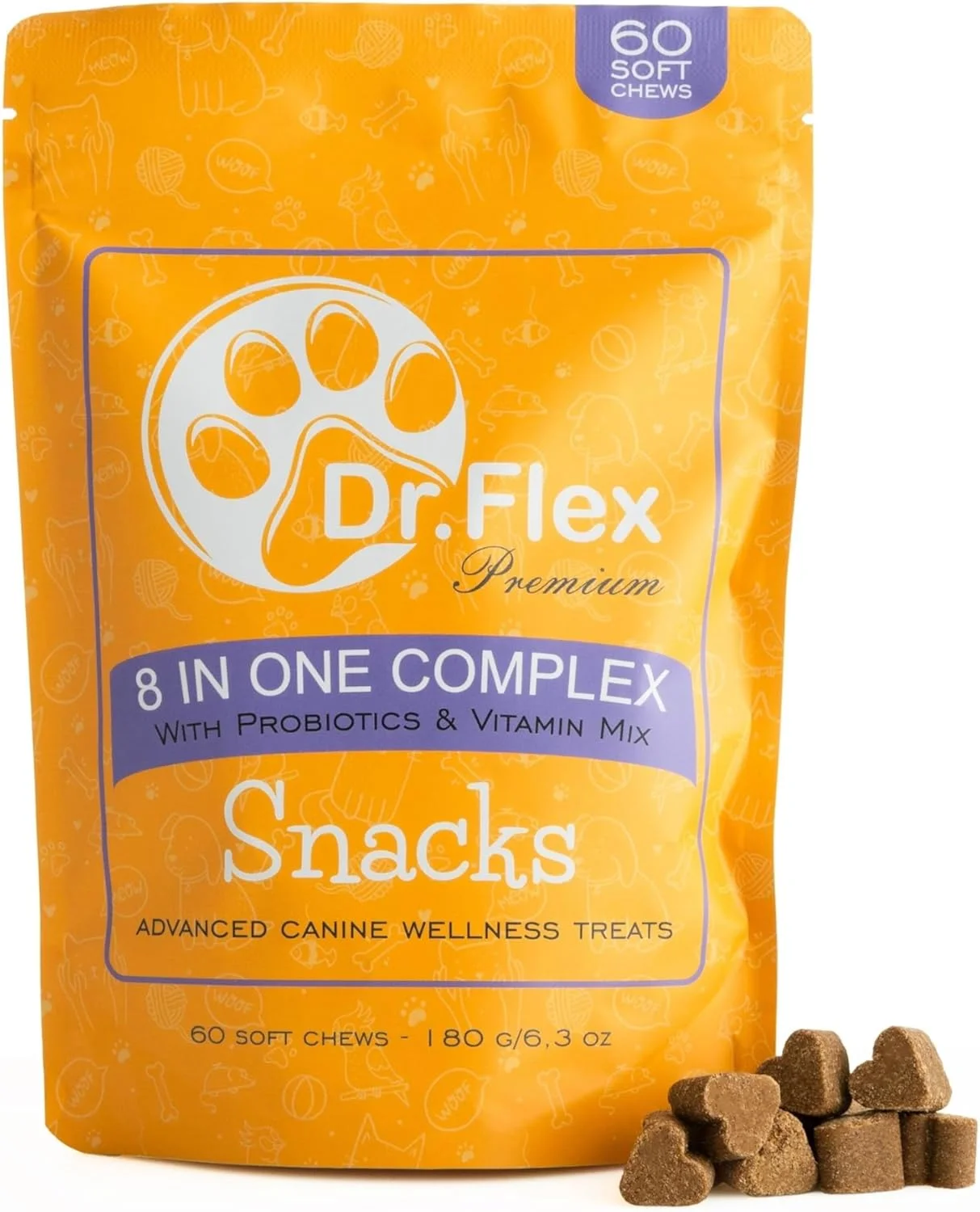 مولتی ویتامین سگ دکتر فلکس 8 در 1 - 60 عدد جویدنی نرم - حاوی پروبیوتیک ها، ویتامین ها، روغن ماهی سالمون، MSM و کندرویتین - پشتیبانی از هضم، ایمنی و تحرک مفاصل