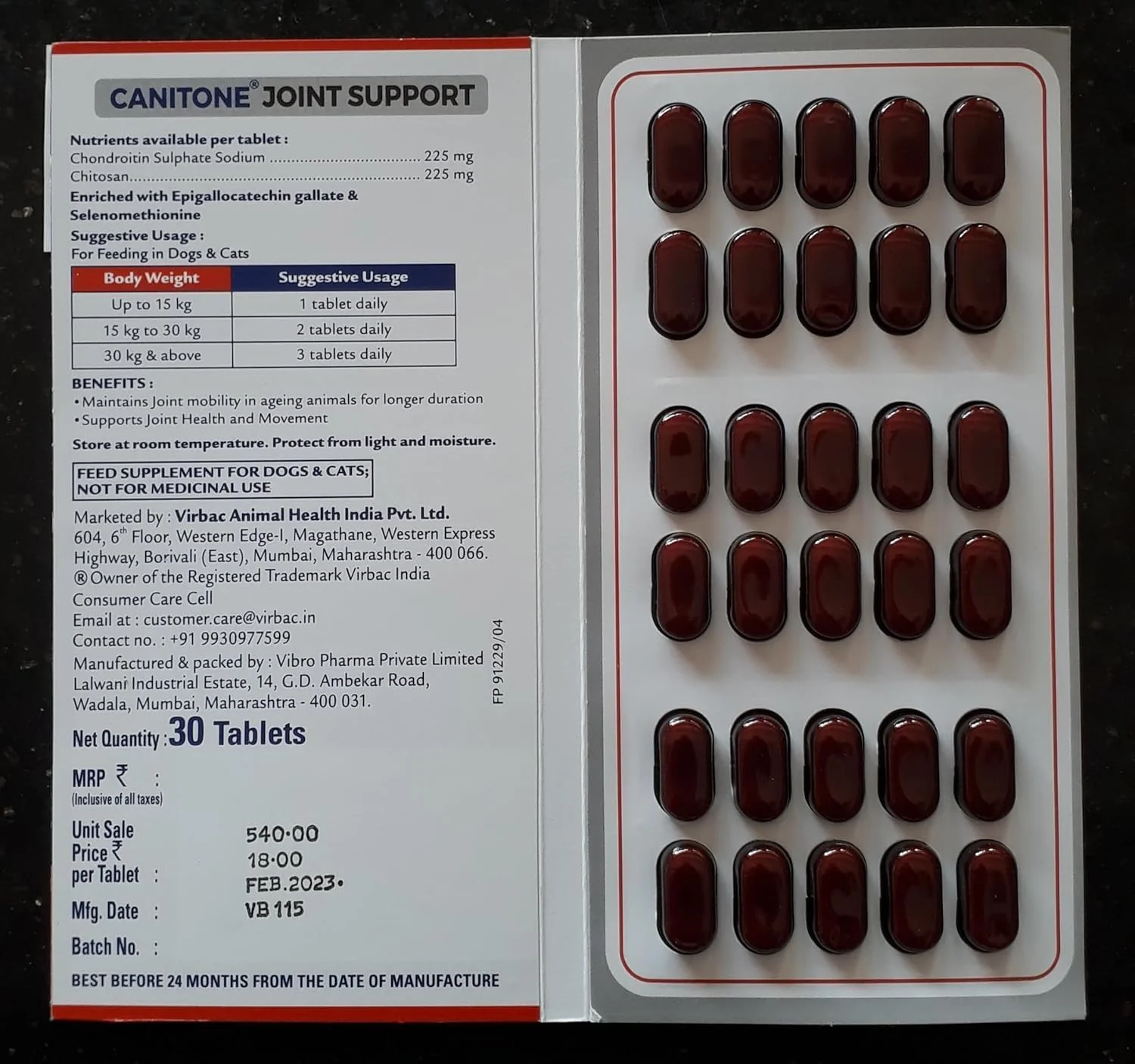 قرص های تقویت مفاصل Canitone مناسب سگ و گربه، 30 عدد به همراه دستکش