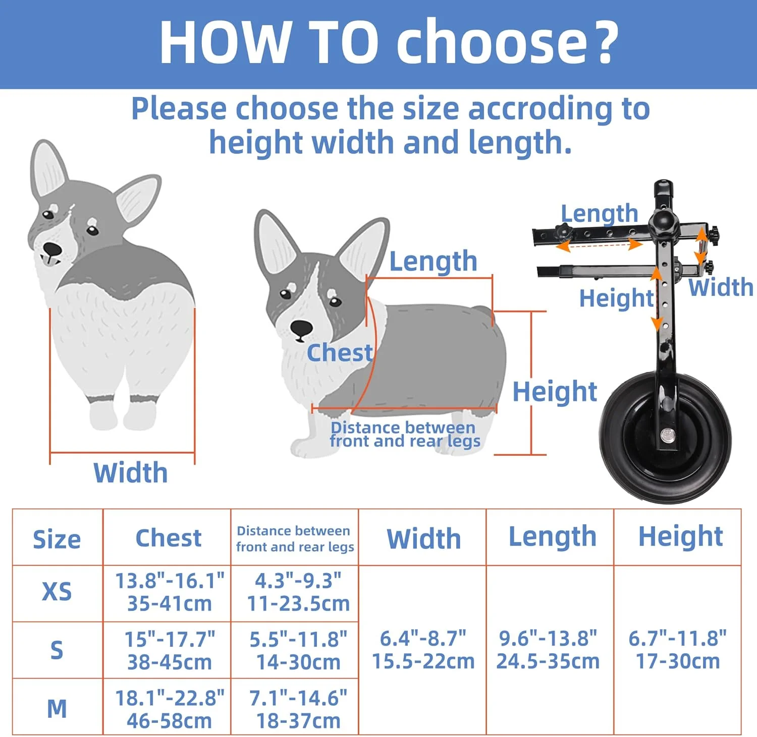 ویلچر سگ، چرخ دستی قابل تنظیم حیوانات خانگی با چرخ برای پاهای عقب، بریس پا و پشتیبانی لگن سگ، کمک به حیوانات خانگی کوچک با اندام های خلفی فلج برای بهبودی، متوسط