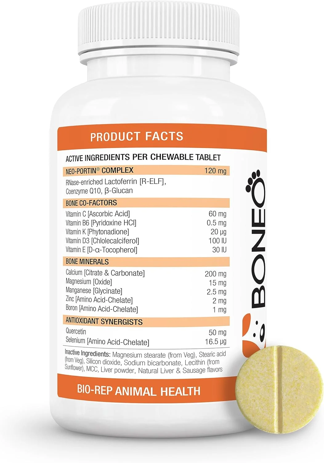 فرمول نگهدارنده استخوان بونئو برای سگ ها - مکمل استخوان و مفاصل بر پایه لاکتوفرین - 90 عدد قرص جویدنی، طعم جگر و سوسیس فرمول نگهدارنده استخوان بونئو برای سگ ها - مکمل استخوان و مفاصل بر پایه لاکتوفرین - 90 عدد قرص جویدنی، طعم جگر و سوسیس