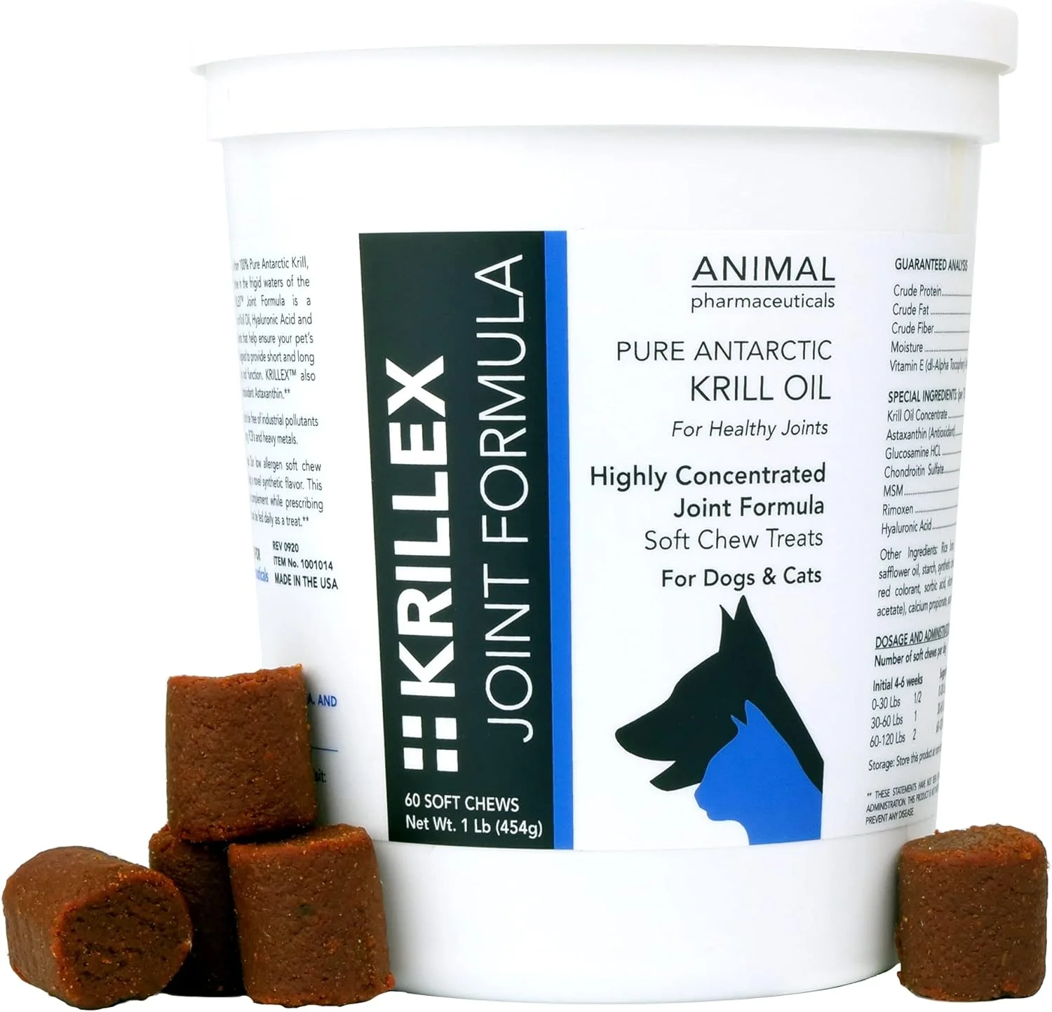 فرمول مفصلی Krillex و روغن کریل امگا 3 Animal Pharmaceuticals برای سگ ها و گربه ها - گلوکزامین برای سگ ها - کندرویتین، MSM و اسید هیالورونیک برای مراقبت از مفاصل - جویدنی با طعم پنیر - 60 عدد، 450 گرم