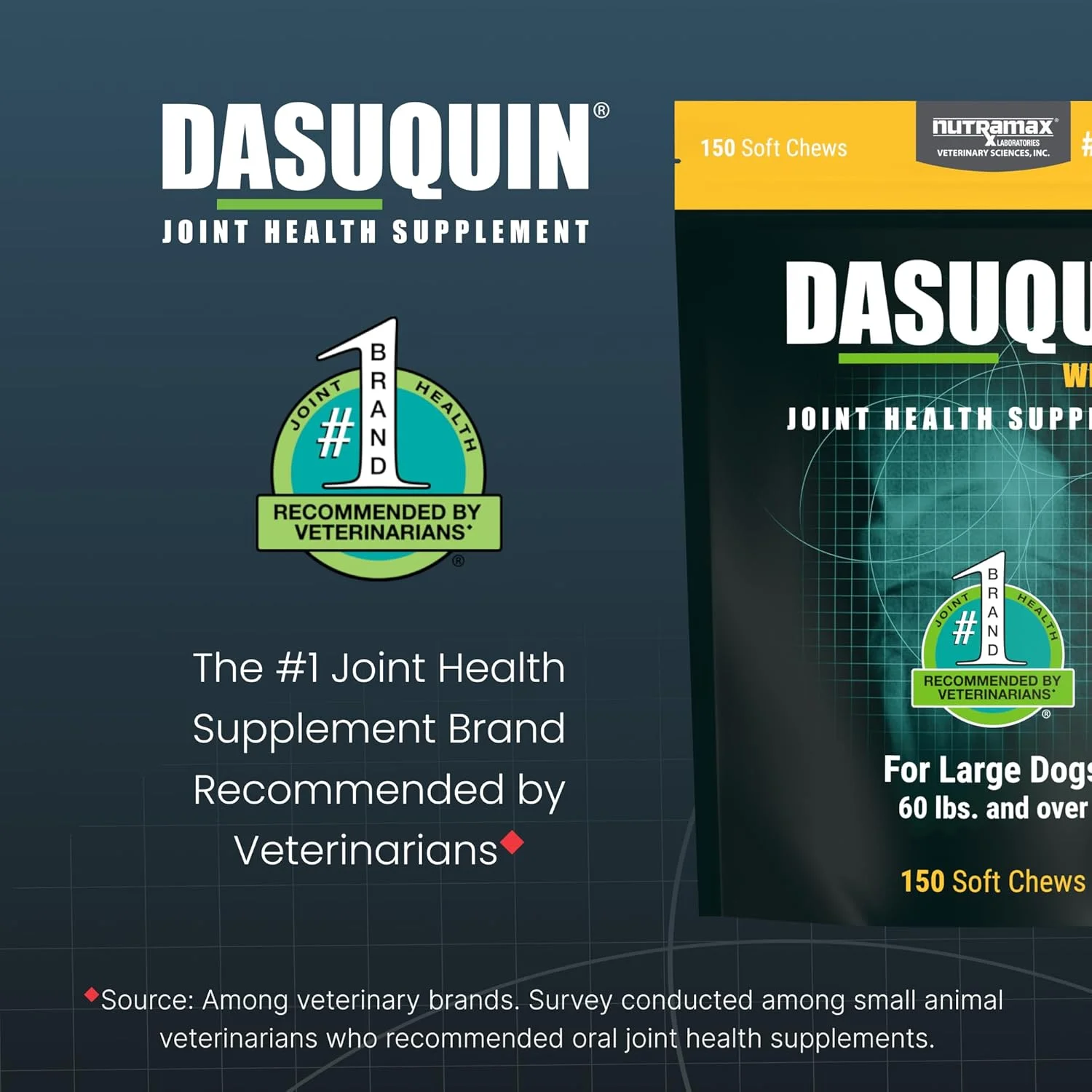 قرص های جویدنی نرم Nutramax Laboratories DASUQUIN با MSM، قهوه ای، سگ بزرگ (بالای 27 کیلوگرم)
