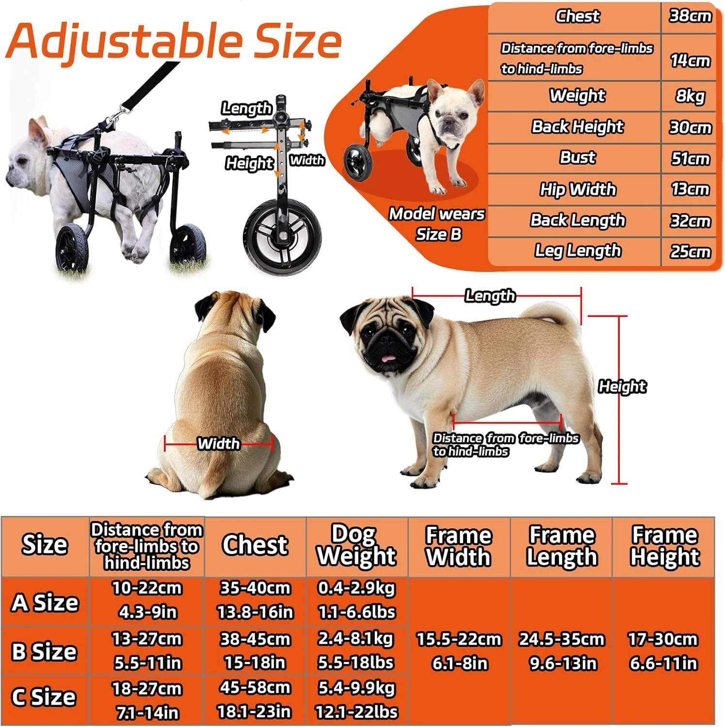 ویلچر سگ کوچک برای پاهای عقب، ویلچر سبک وزن خاکستری سگ، ارابه با پاهای عقبی معلول برای راه رفتن، ارابه ویلچر سگ قابل تنظیم با چرخ برای پاهای عقب