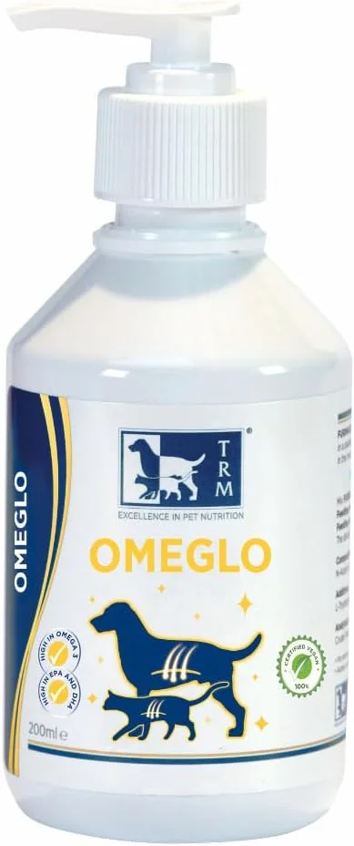 مکمل غذایی رژیمی TRM Omeglo (۵۰۰ میلی لیتر) برای سگ ها و گربه ها، پشتیبانی از عملکرد پوست در موارد درماتوز، ریزش موی بیش از حد و متابولیسم مفاصل در موارد استئوآرتریت.
