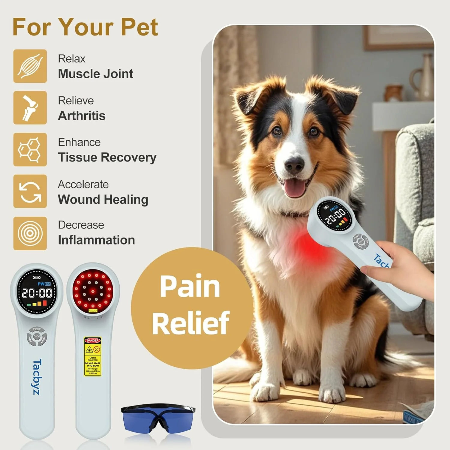 دستگاه لیزر سرد برای سگ ها، 16x660nm+4x810nm+4x980nm، دستگاه نور قرمز دستی برای تسکین درد مفاصل و عضلات، لیزر تراپی حیوانات خانگی برای سگ گربه اسب، کمک به التهاب، بهبود زخم