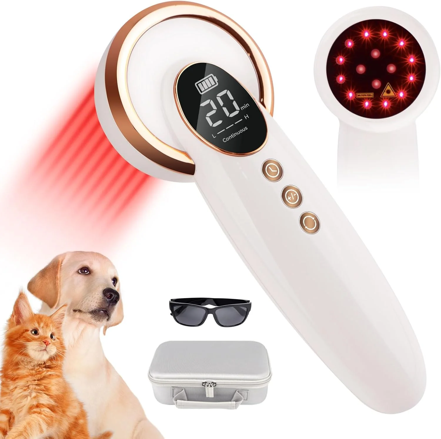 دستگاه نوردرمانی لیزری سرد قرمز برای سگ ها، دستگاه نوردرمانی مادون قرمز دستی با کیف قابل حمل، نمایشگر LED واضح و حالت پیوسته/پالس و 3 سطح قدرت، 12 عدد 650 نانومتر و 4 عدد 808 نانومتر