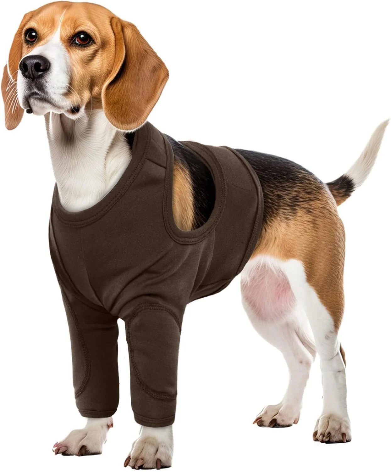 محافظ زخم پای سگ PUMYPOREITY، لباس جراحی پای جلویی سگ، لباس بدن سگ سایز XL، محافظ آرنج سگ (قهوه ای، XL)