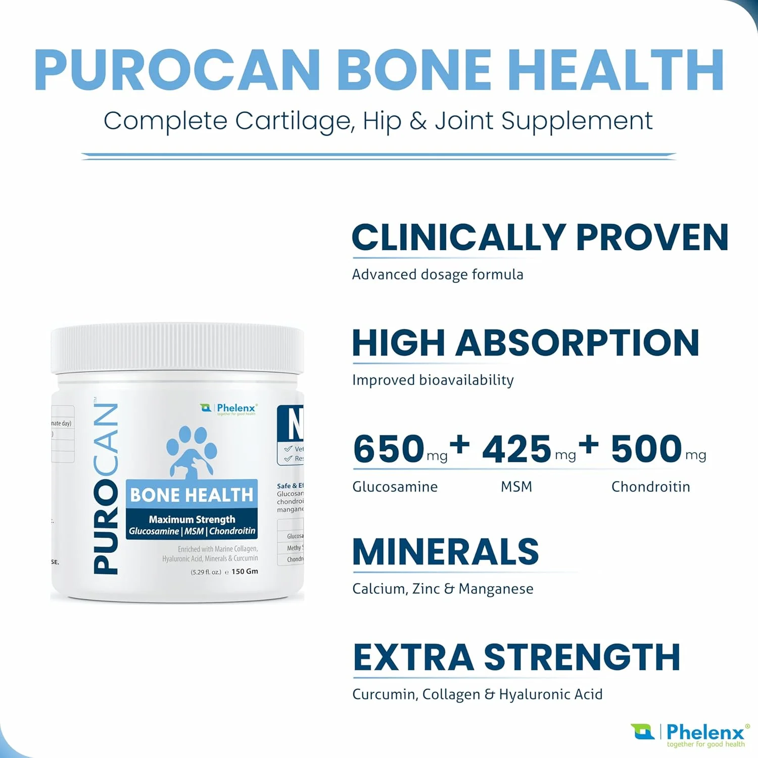 پروکان - مکمل سلامت استخوان برای سگ ها و گربه ها | 150 گرم (گلوکزامین، MSM و کندرویتین با حداکثر قدرت)