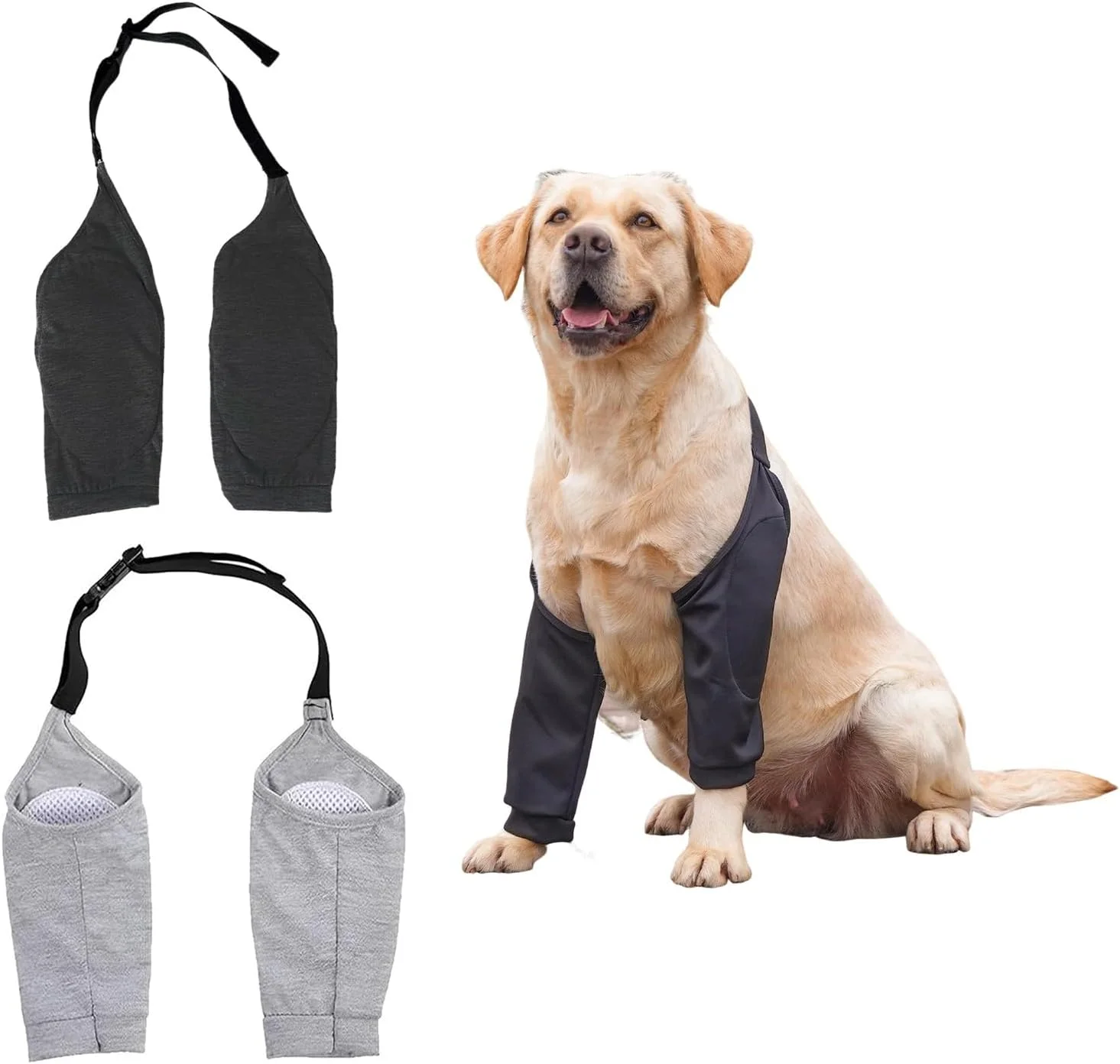 زانوبند آرنج سگ PARFCO، 2 عددی، زانوبند قابل تنظیم سگ، سایز XXL محافظ آرنج برای سگ ها، مشکی و خاکستری، با محافظ آرنج توری، برای محافظت از مفاصل و زانو سگ