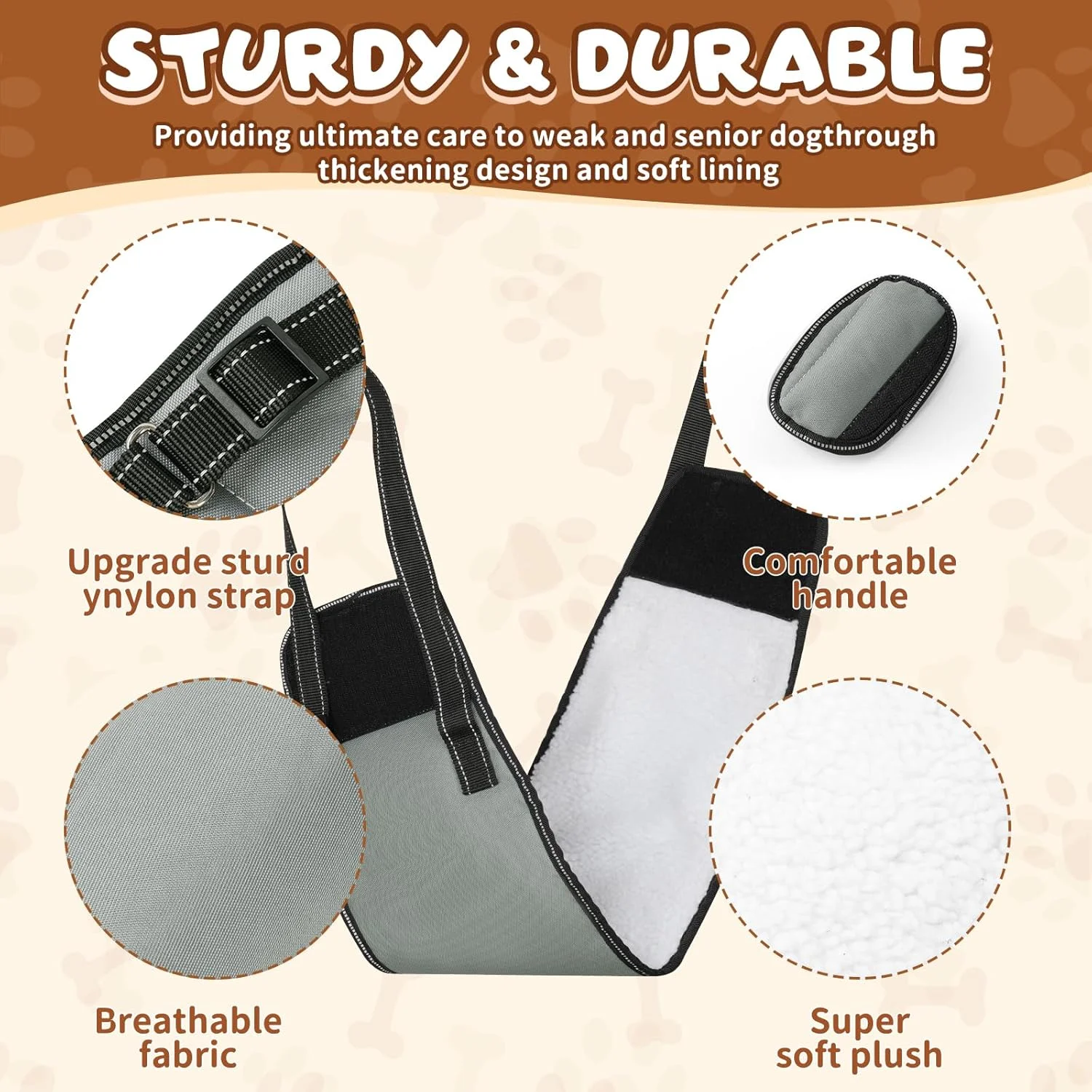 اسلینگ سگ خاکستری OHCOZZY با دسته، هارنس بالابر سگ قابل تنظیم برای توانبخشی، حامل نرم پشتیبانی پا برای سگ های مسن، آسیب دیده، معلول، سایز L