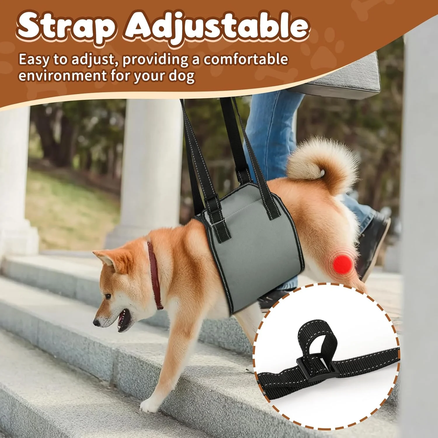 اسلینگ سگ خاکستری OHCOZZY با دسته، هارنس بالابر سگ قابل تنظیم برای توانبخشی، حامل نرم پشتیبانی پا برای سگ های مسن، آسیب دیده، معلول، سایز L