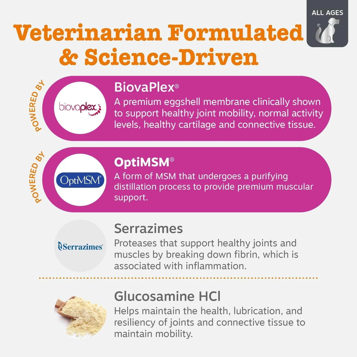 تشویقی مفصلی سگ با طعم گوشت و بیکن، حاوی گلوکزامین، کندرویتین، MSM، اسید هیالورونیک و سررازیمز - 90 عدد تشویقی مفصلی سگ با طعم گوشت و بیکن، حاوی گلوکزامین، کندرویتین، MSM، اسید هیالورونیک و سررازیمز - 90 عدد
