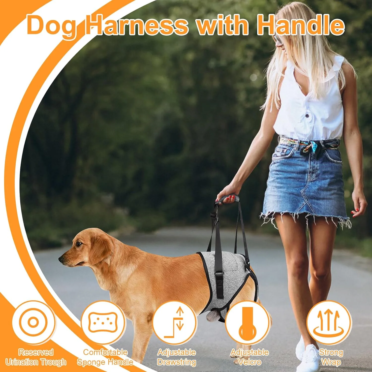 هارنس بالابر سگ، هارنس پشتیبانی سگ برای پاهای عقب، پشتیبانی قابل تنظیم پای سگ با دسته بالابر، اسلینگ قابل حمل سگ برای سگ های متوسط، سگ های مسن و آسیب دیده