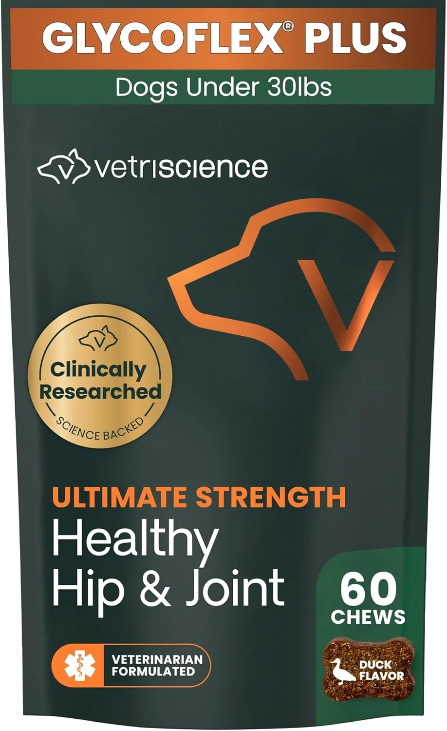 تشویقی نرم و جویدنی VetriScience برای سگ های کوچک، تقویت کننده مفاصل و استخوان ها، حاوی گلوکزامین، کندرویتین و صدف سبز، طعم اردک، 60 عدد