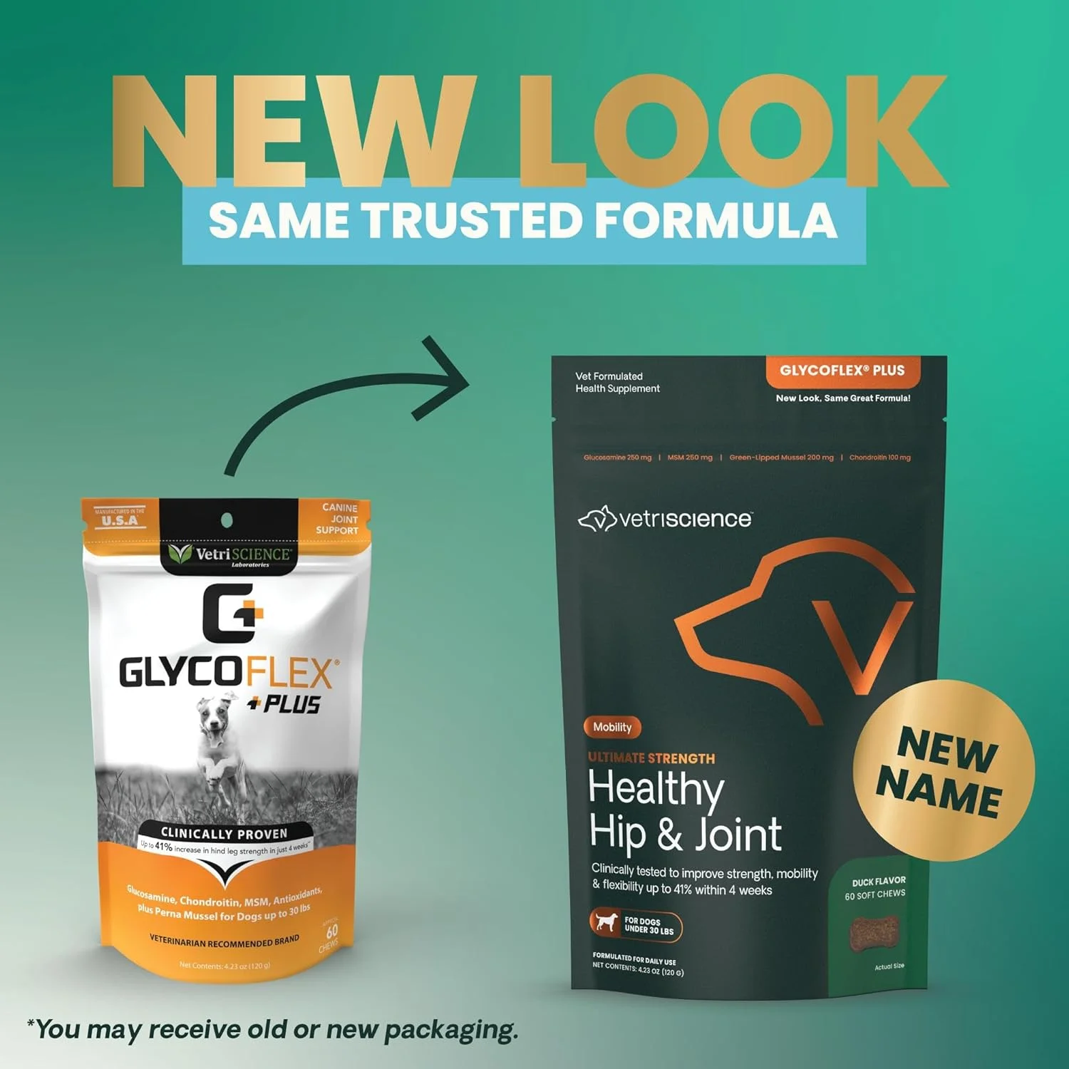 تشویقی نرم و جویدنی VetriScience برای سگ های کوچک، تقویت کننده مفاصل و استخوان ها، حاوی گلوکزامین، کندرویتین و صدف سبز، طعم اردک، 60 عدد