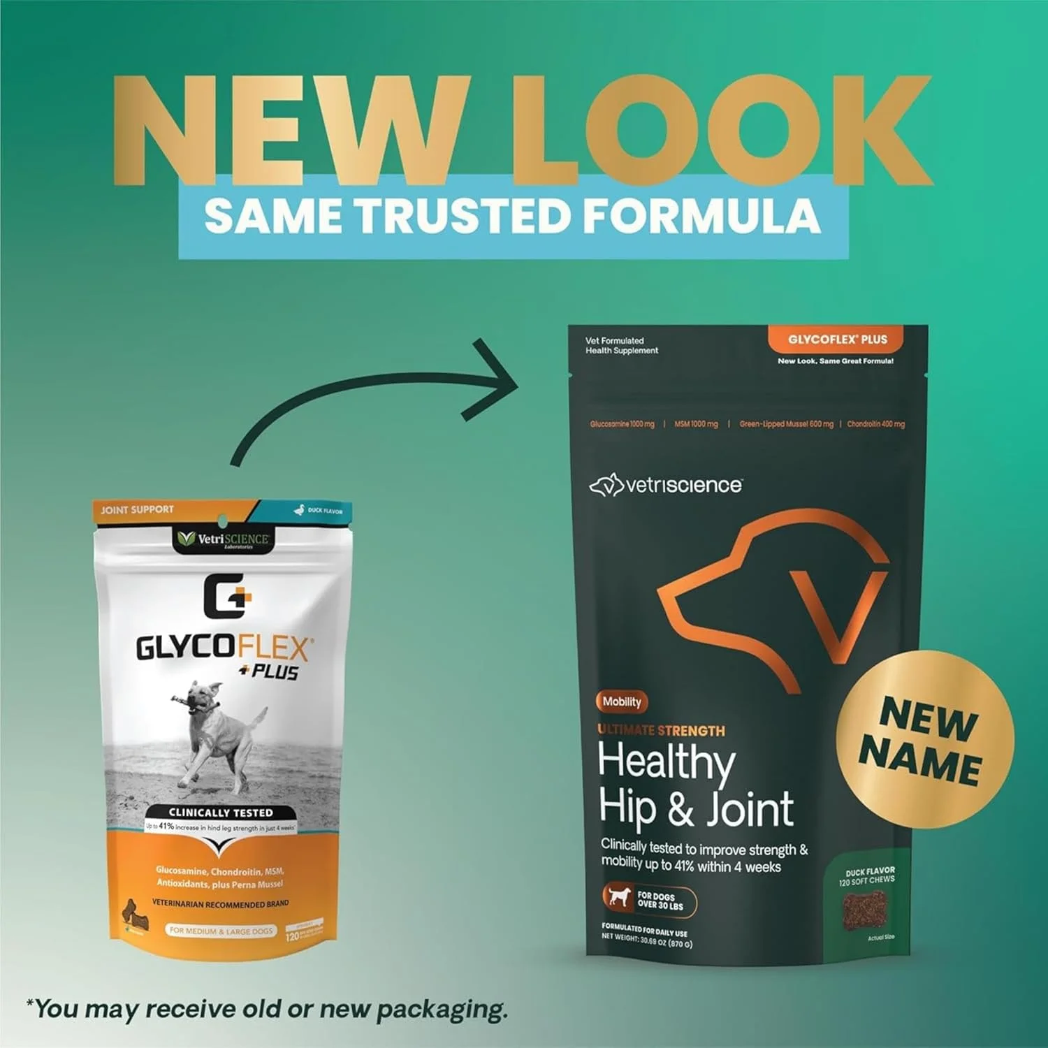 مکمل مفصل و لگن سگ VetriScience GlycoFlex Plus - جویدنی های فوق العاده قوی برای پشتیبانی از مفاصل حاوی صدف لب سبز، کندرویتین و گلوکزامین برای سگ ها