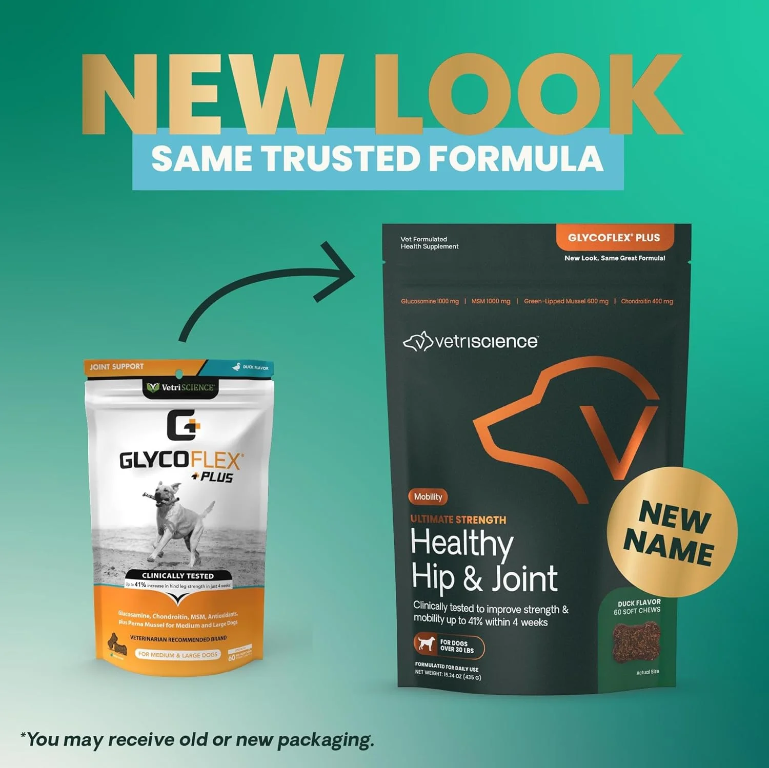 مکمل بالینی اثبات شده مفصل ران و مفاصل VETRISCIENCE Glycoflex 3 حاوی کندرویتین و گلوکزامین برای سگ ها، طعم اردک، 60 عدد - مکمل پشتیبانی از تحرک توصیه شده توسط دامپزشکان حاوی DMG، MSM و پرنا