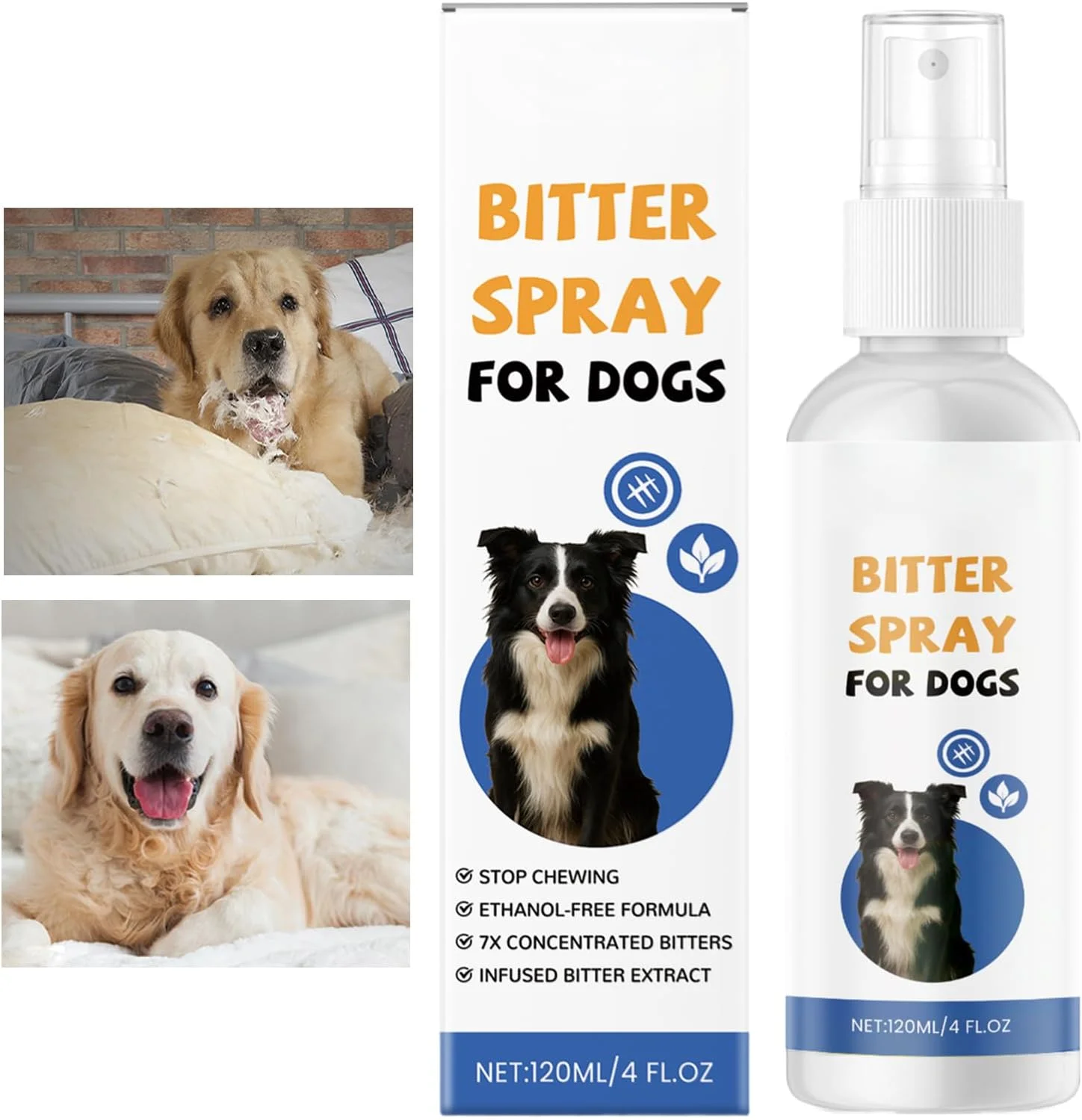 اسپری ضد جویدن سگ - محلول جلوگیری از گاز گرفتن توله سگ - 120 میلی لیتر، اسپری تلخ آرام بخش برای مبلمان، فرش، حیاط، چمن، مسافرت